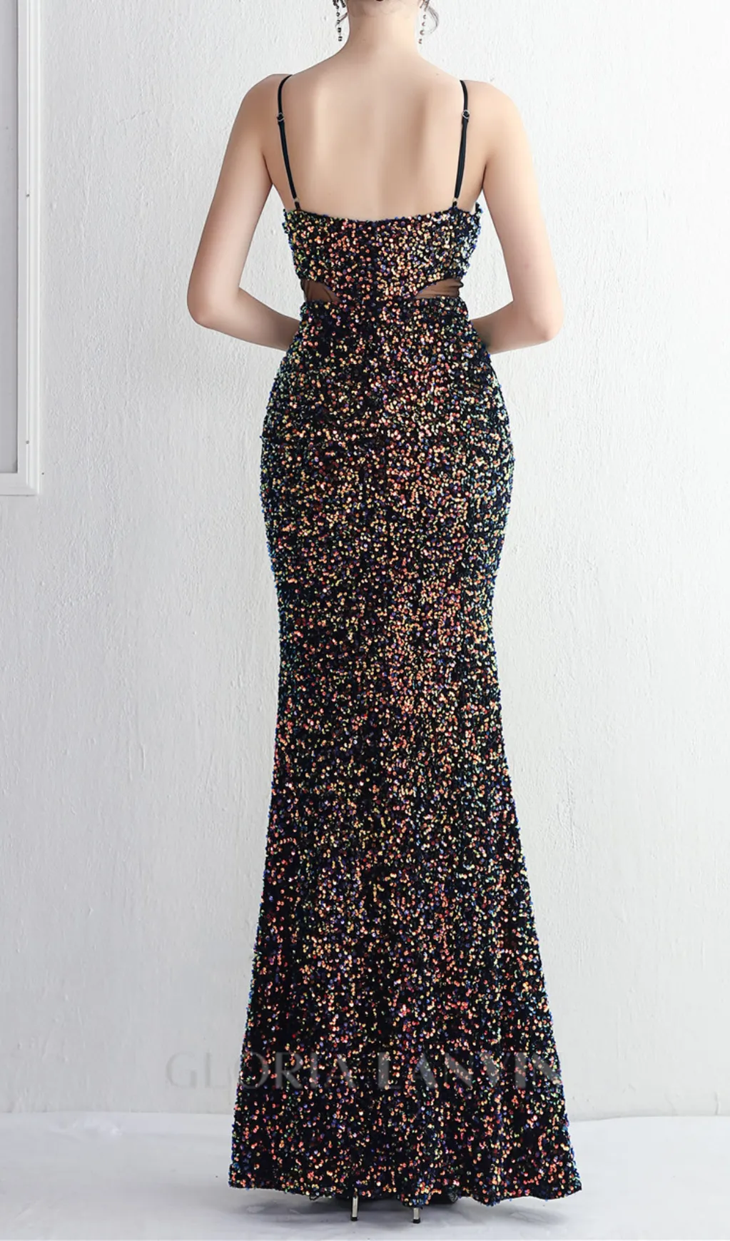 MARIAN CHARCOAL CUTOUT SEQUINS HALTER MAXI DRESS Gloria Lanvin