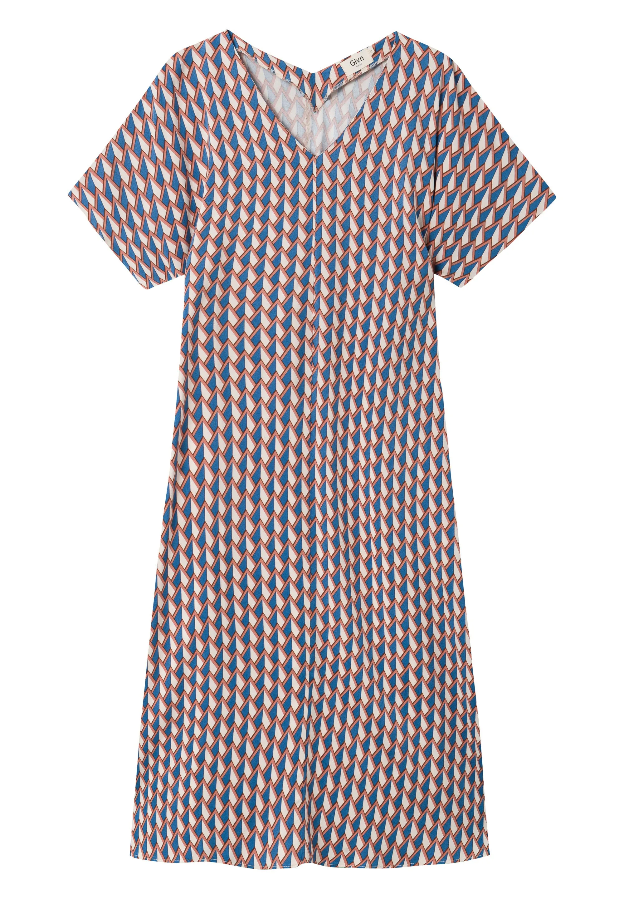 Maxi dress ONA from LENZING™ ECOVERO™ - Terracotta / Blue (Geometric) Givn Berlin