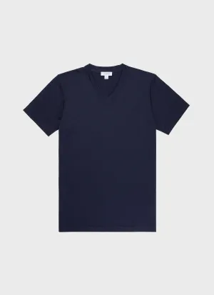 Men's Riviera V-neck T-shirt in Navy Sunspel