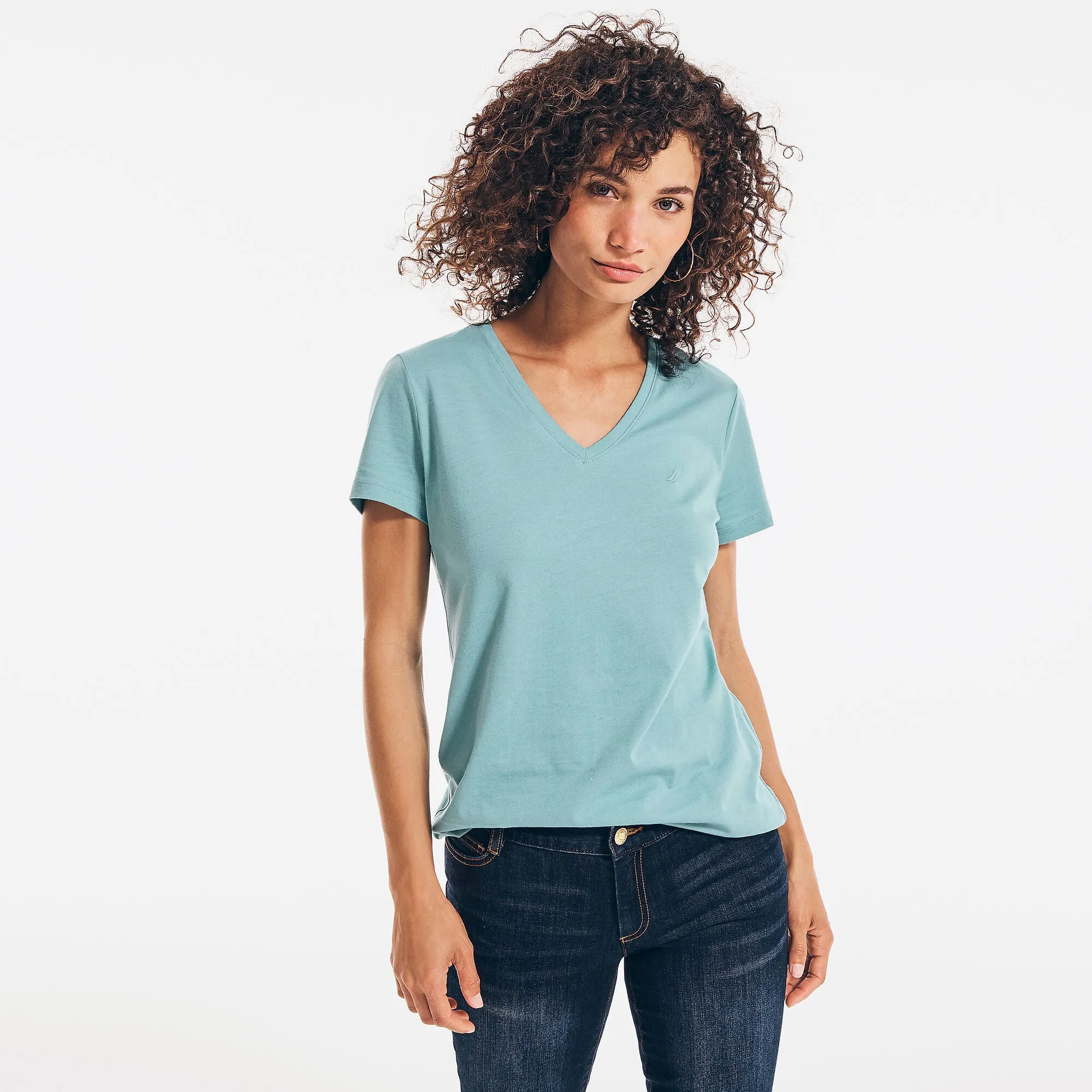 Nautica Womens Solid V-Neck T-Shirt