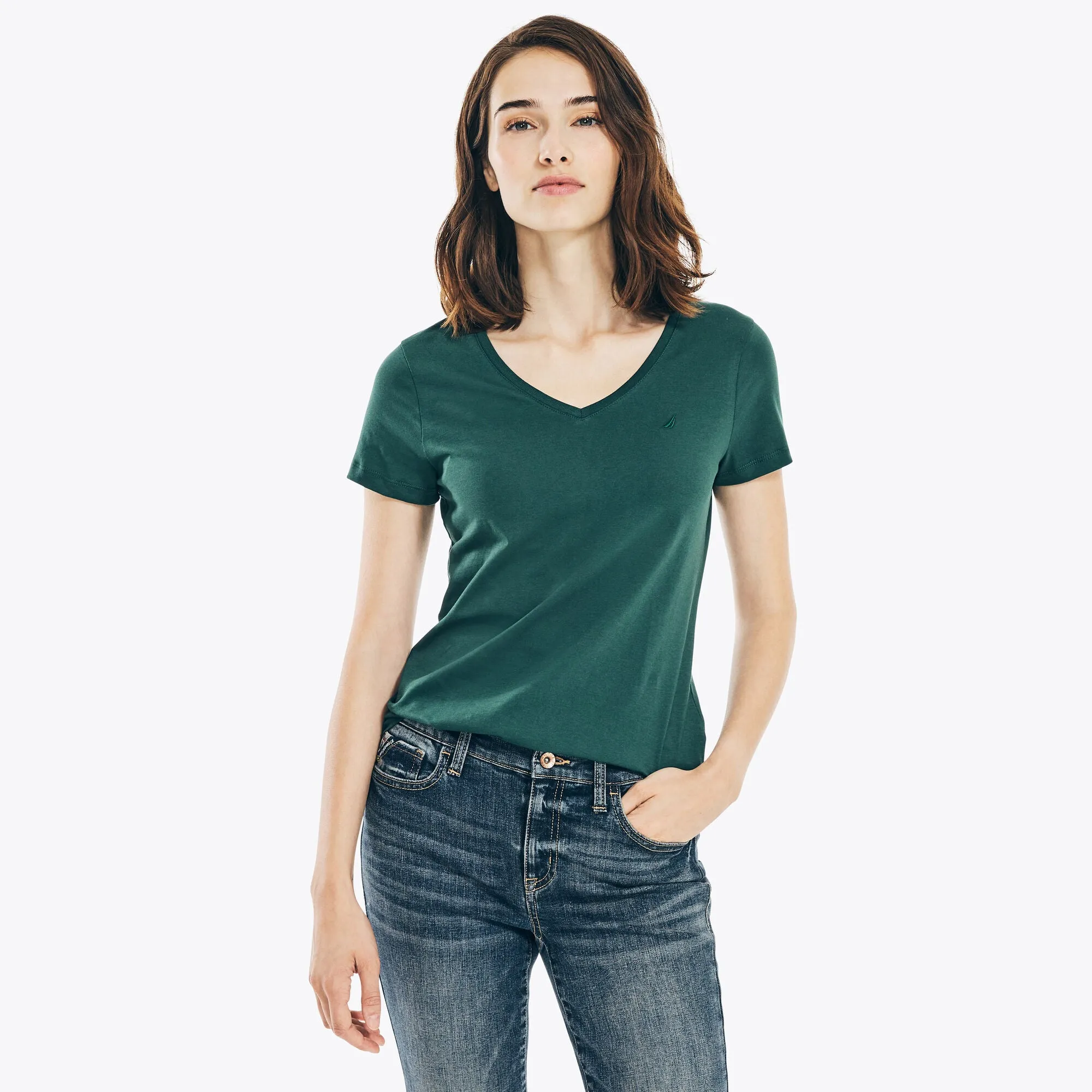 Nautica Womens Solid V-Neck T-Shirt
