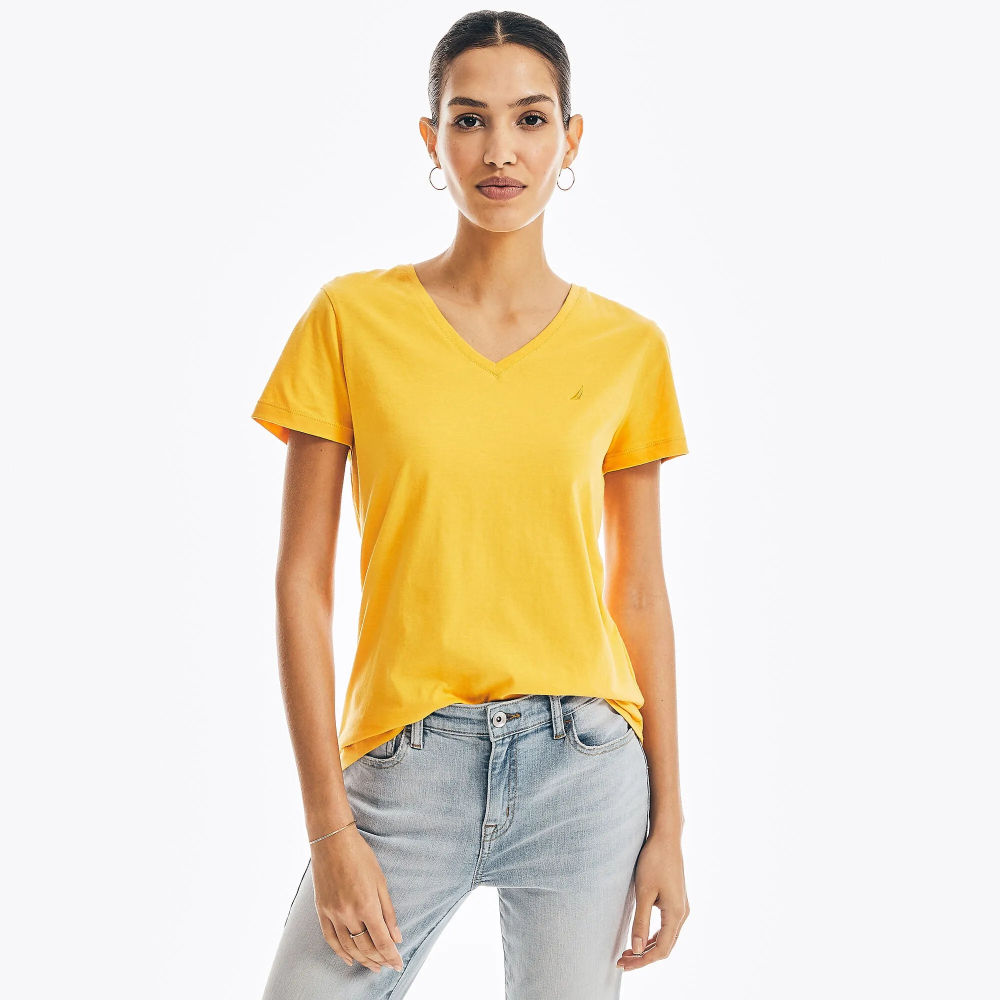 Nautica Womens Solid V-Neck T-Shirt