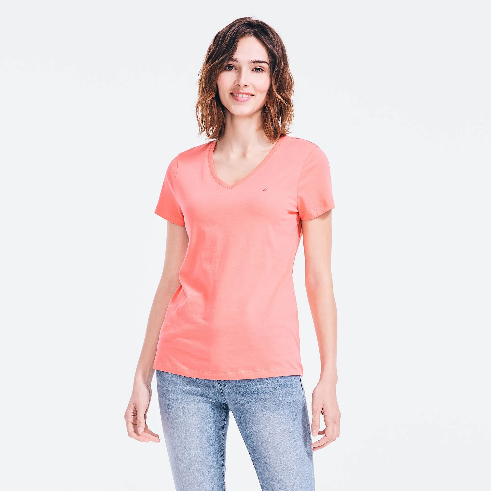 Nautica Womens Solid V-Neck T-Shirt