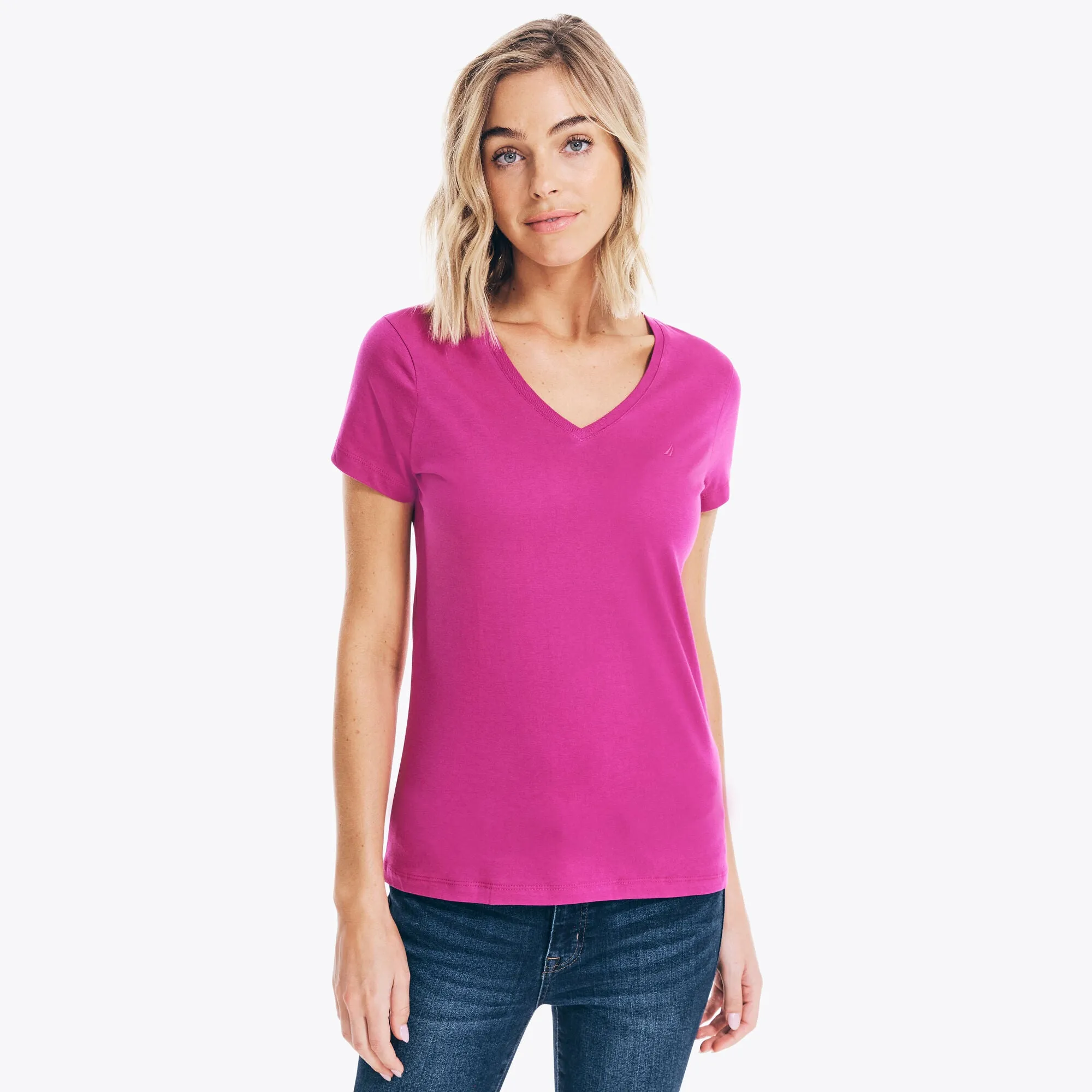 Nautica Womens Solid V-Neck T-Shirt