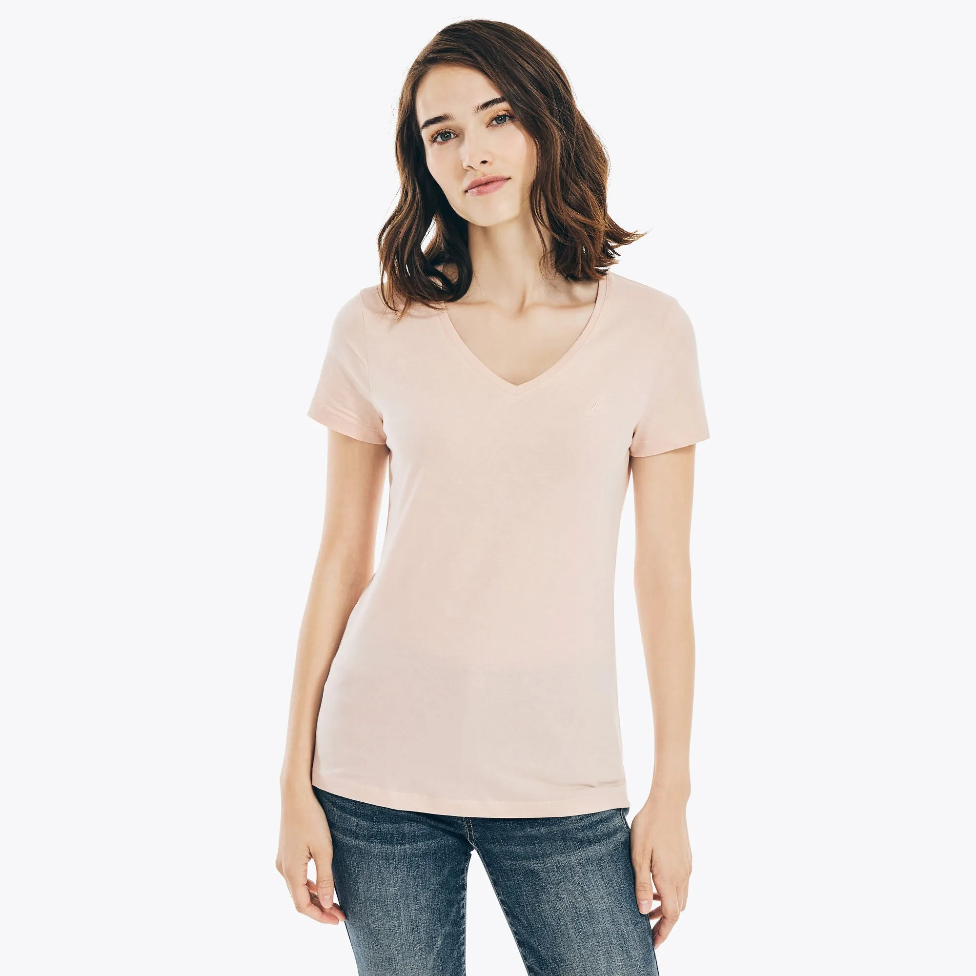 Nautica Womens Solid V-Neck T-Shirt
