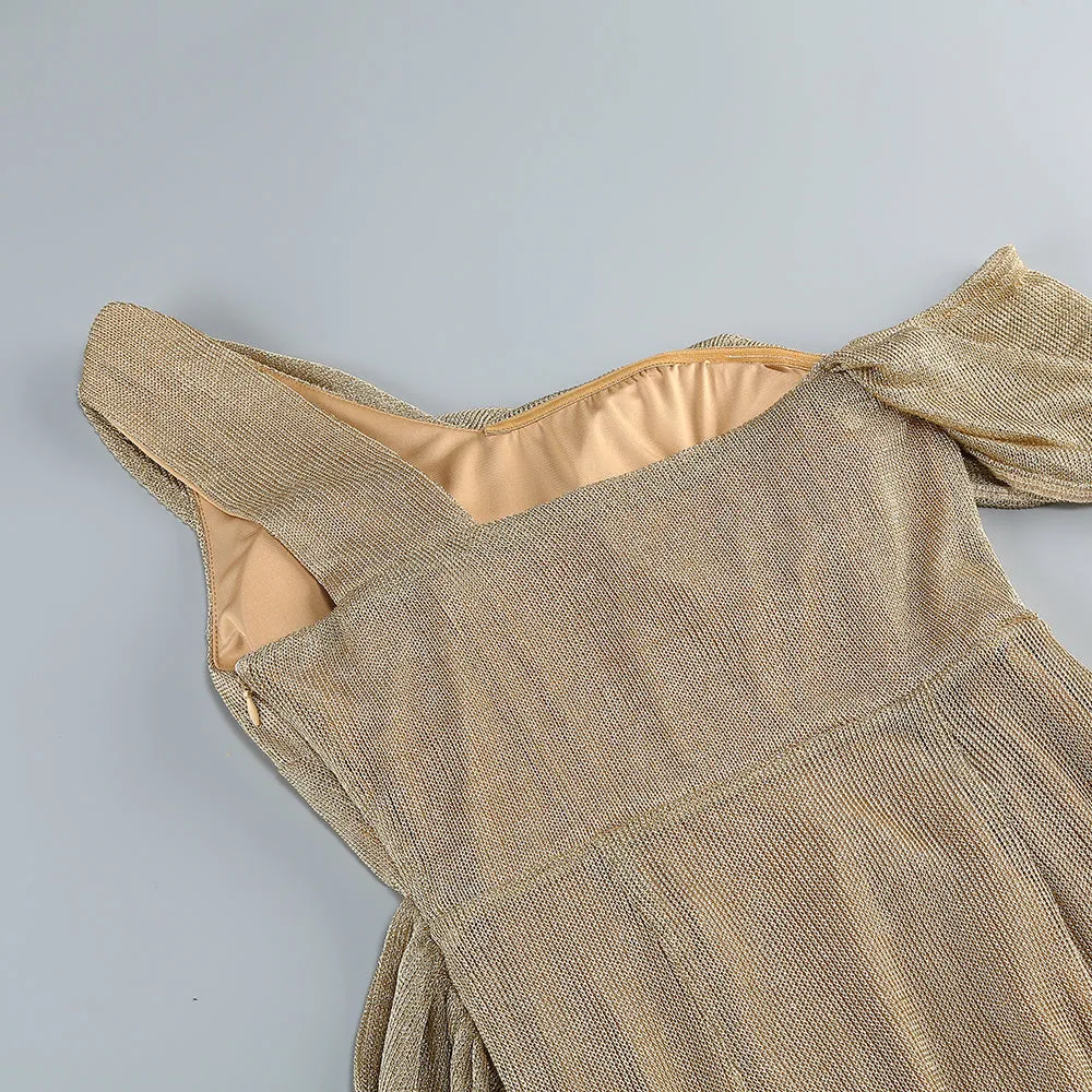 one-shoulder draped bodycon maxi dress in khaki Gloria Lanvin