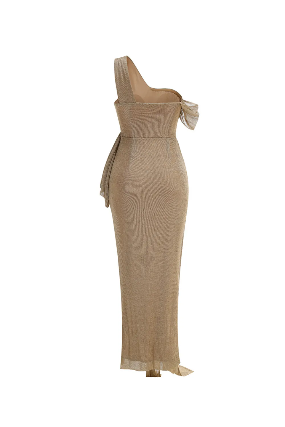 one-shoulder draped bodycon maxi dress in khaki Gloria Lanvin