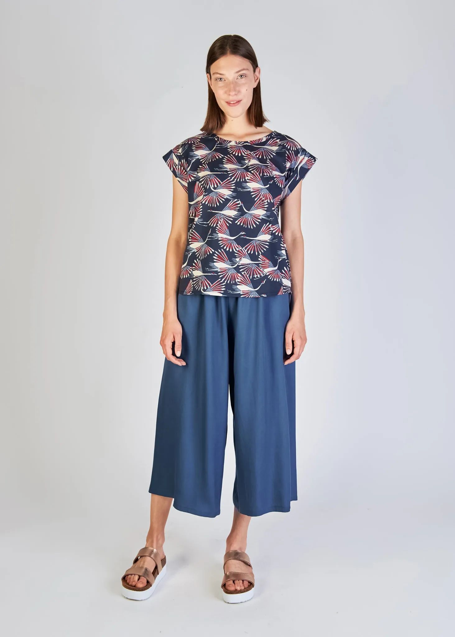 Organic Cotton Blouse Shirt CAPRI - Blue / Red (Birds) Givn Berlin