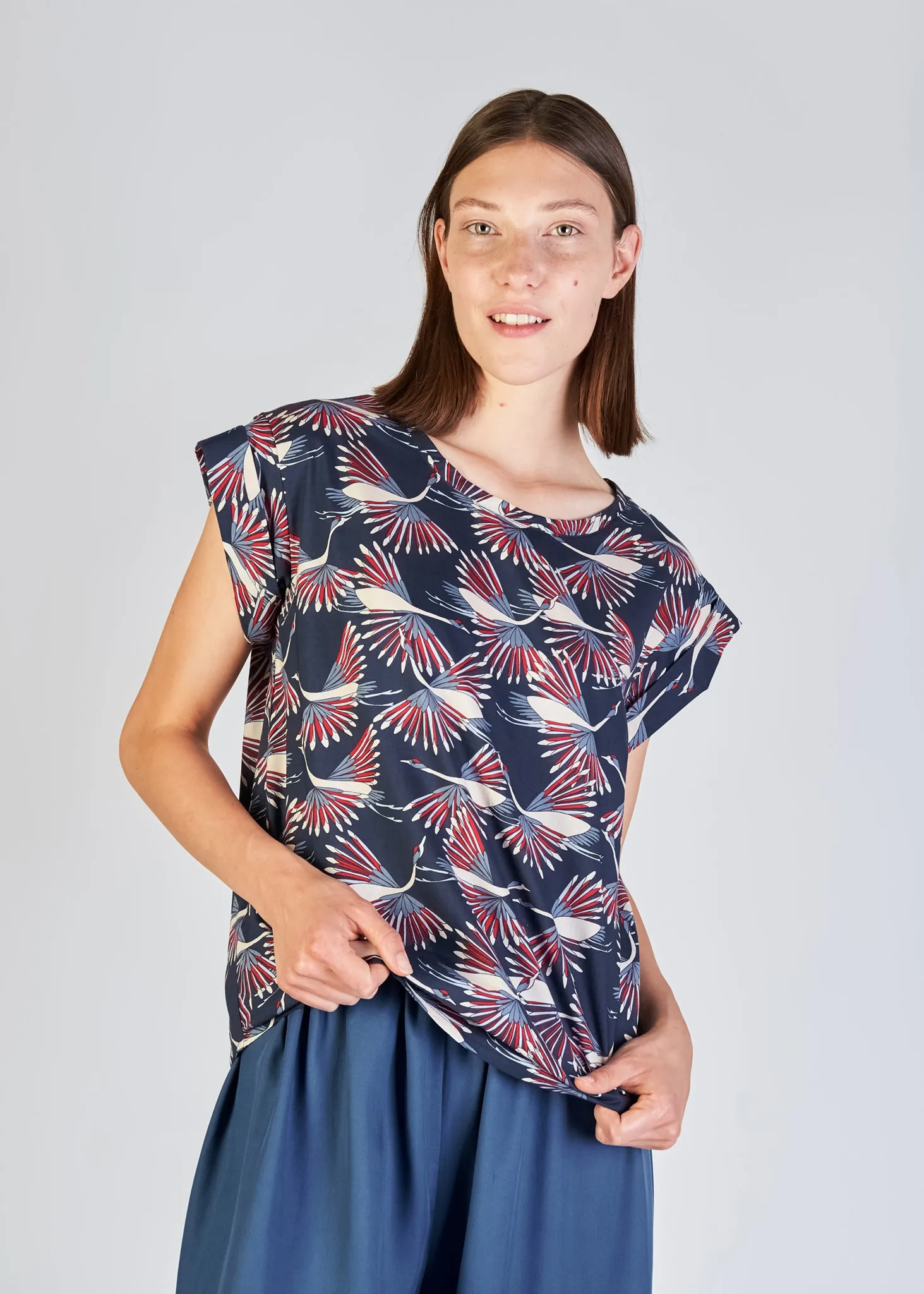 Organic Cotton Blouse Shirt CAPRI - Blue / Red (Birds) Givn Berlin