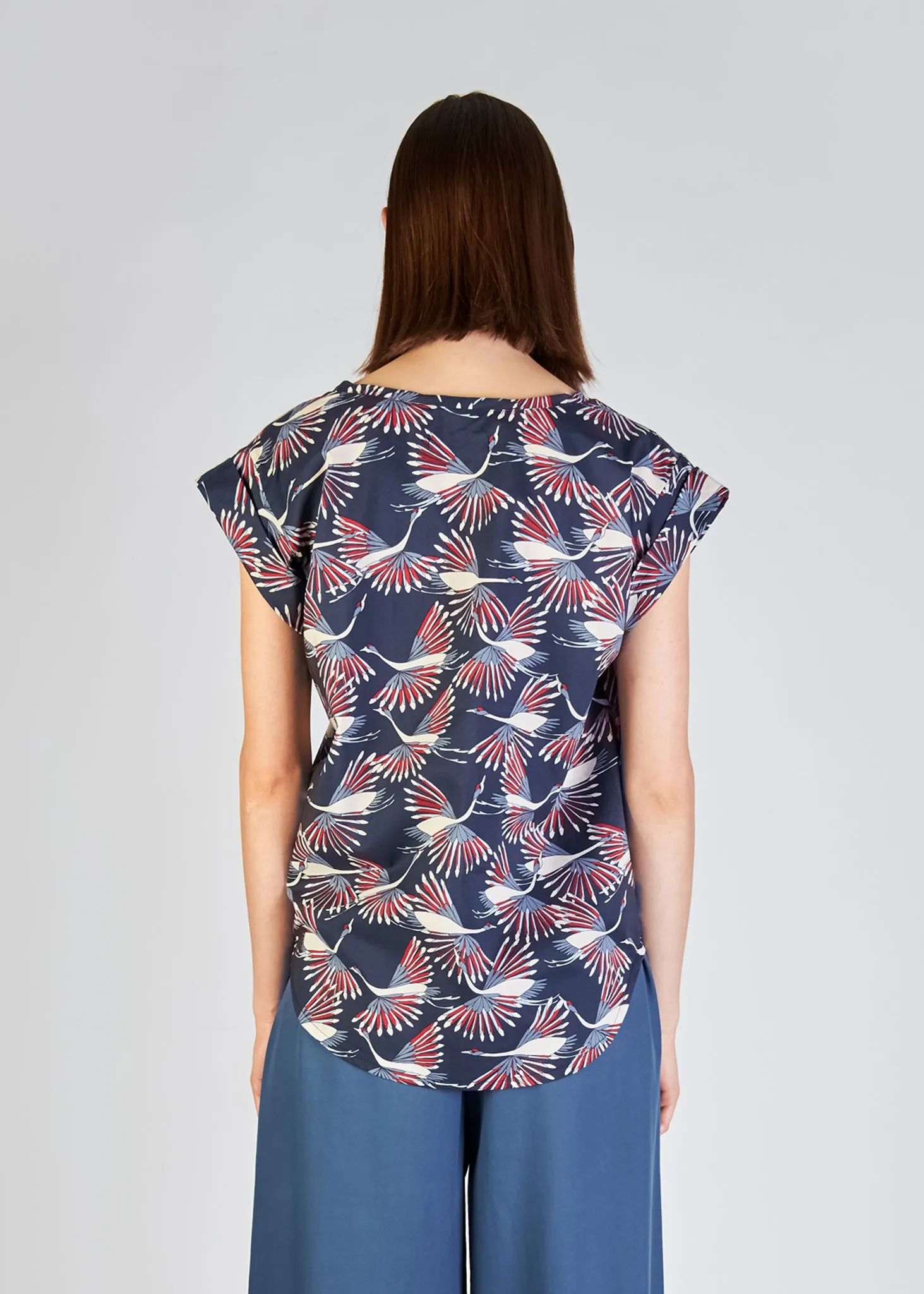 Organic Cotton Blouse Shirt CAPRI - Blue / Red (Birds) Givn Berlin