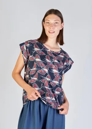 Organic Cotton Blouse Shirt CAPRI - Blue / Red (Birds) Givn Berlin