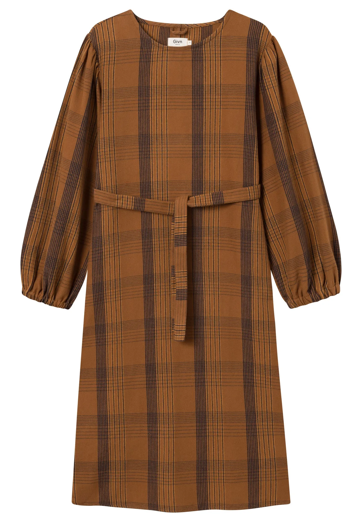 Organic Cotton Flannel Dress ALINE - Brown / Blue / Oak (Checked) Givn Berlin