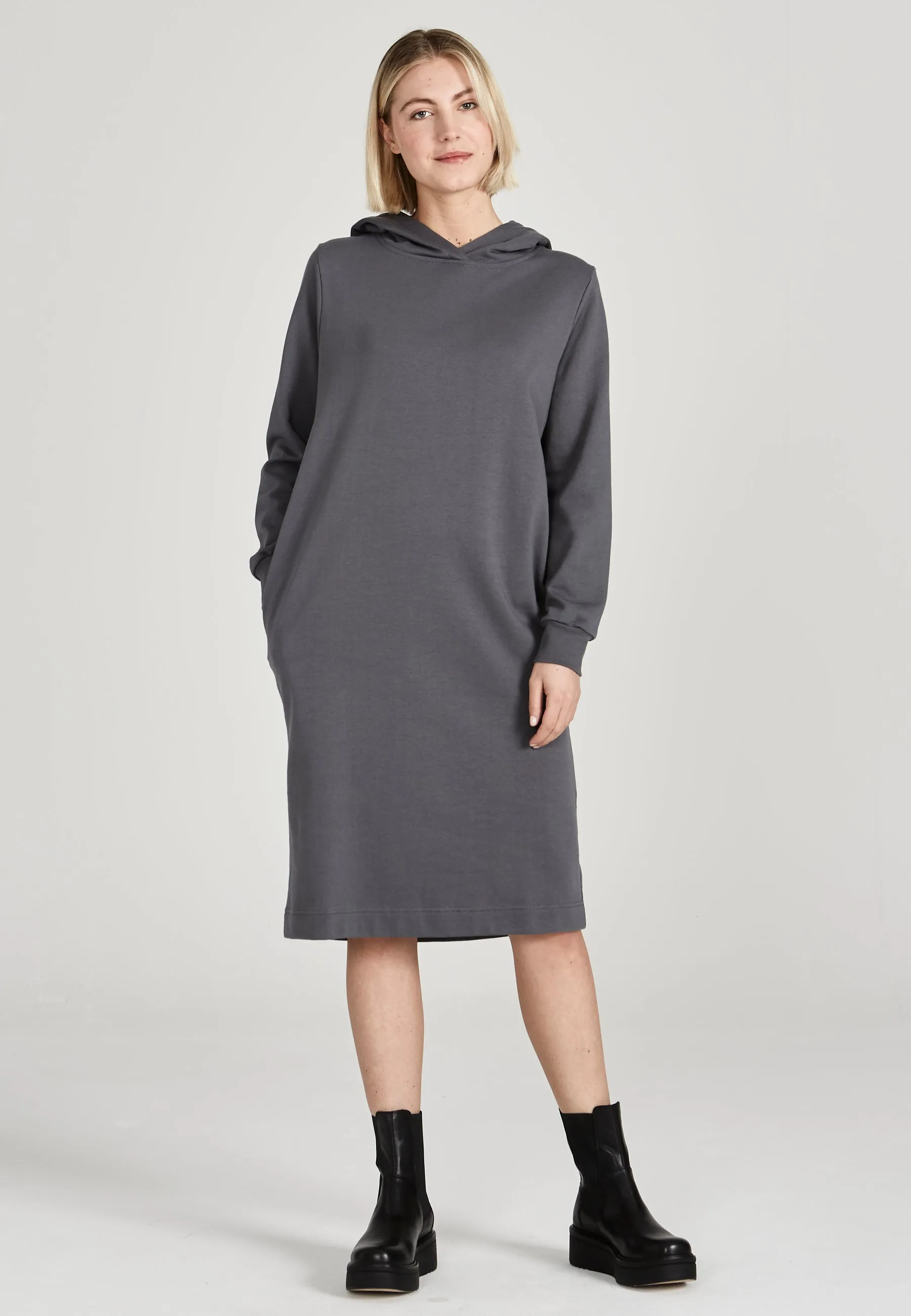 Organic Cotton Hooded Sweat Dress ELENOR - Shadow Grey Givn Berlin
