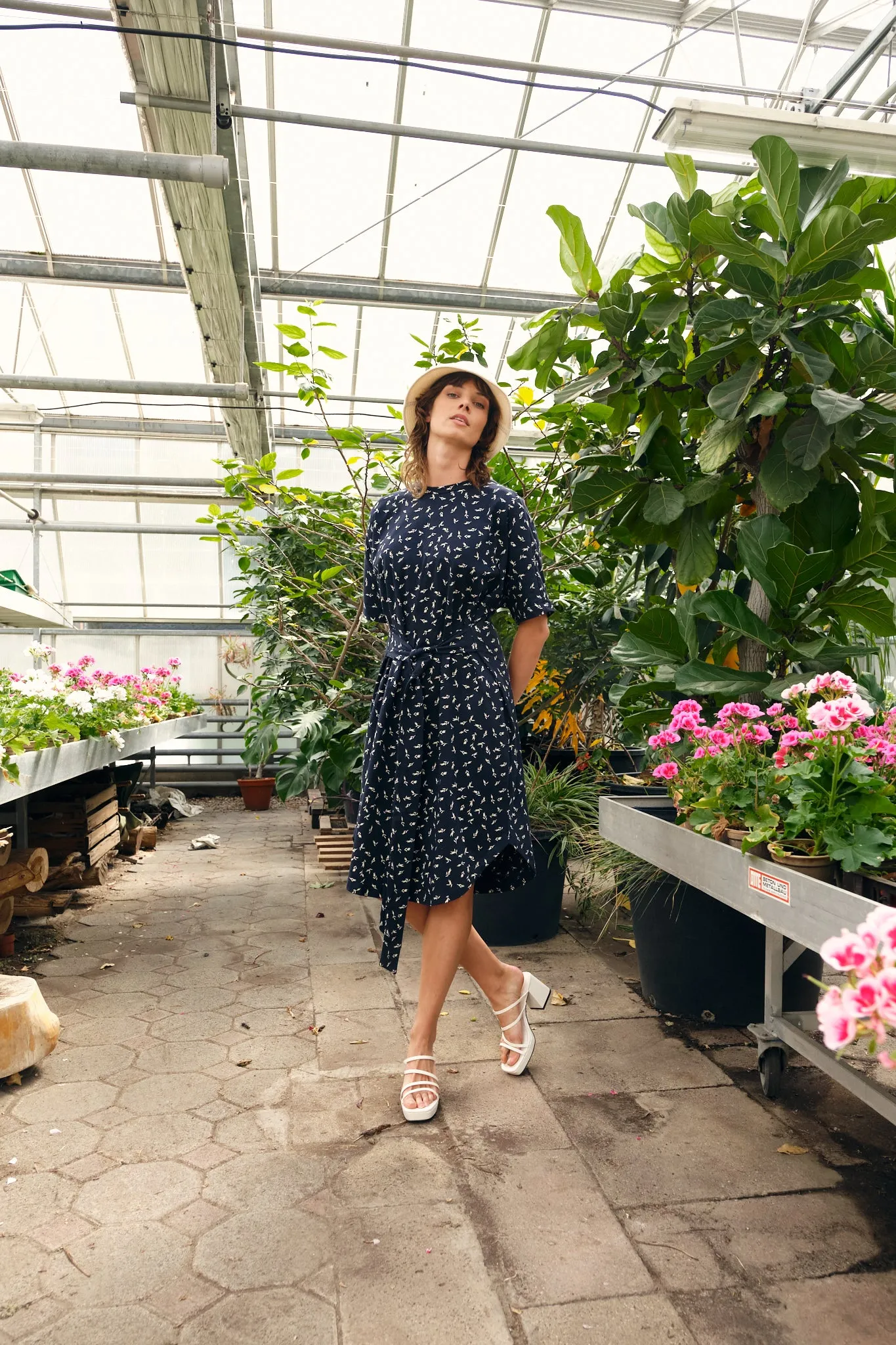 Organic Cotton Jersey Dress LILOU - Midnight Blue (Blooms) Givn Berlin