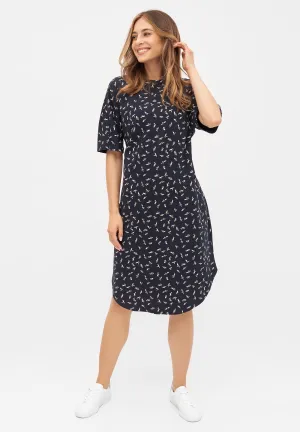 Organic Cotton Jersey Dress LILOU - Midnight Blue (Blooms) Givn Berlin