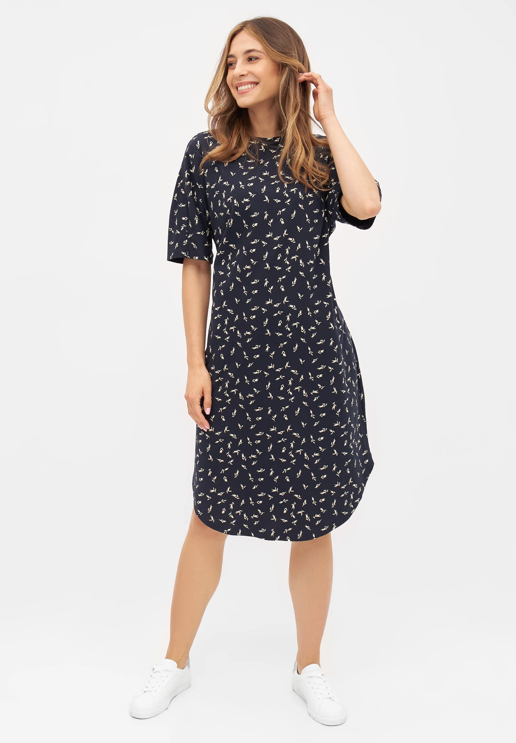 Organic Cotton Jersey Dress LILOU - Midnight Blue (Blooms) Givn Berlin