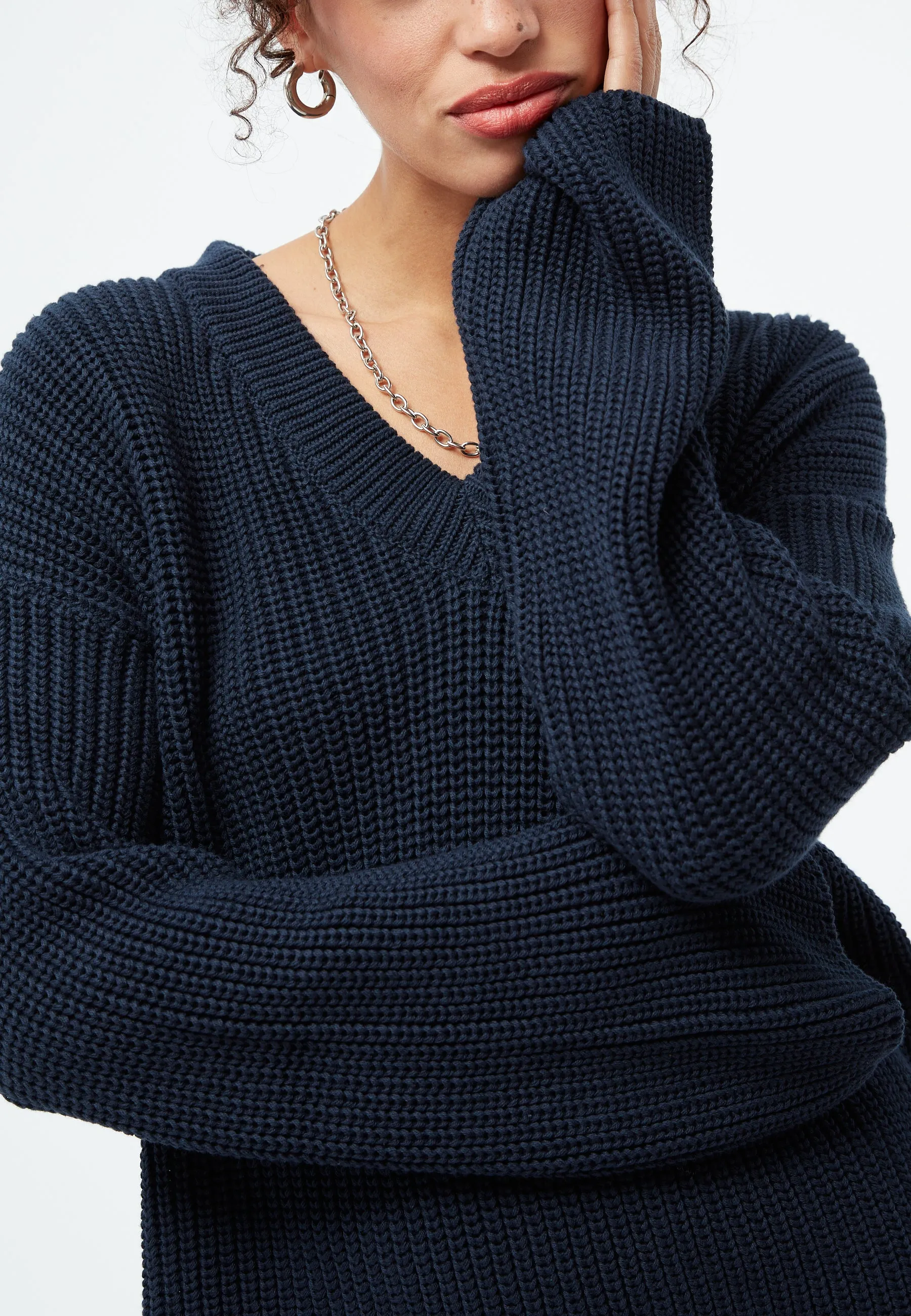 Organic Cotton Knit Sweater ELSA - Dark Blue Givn Berlin