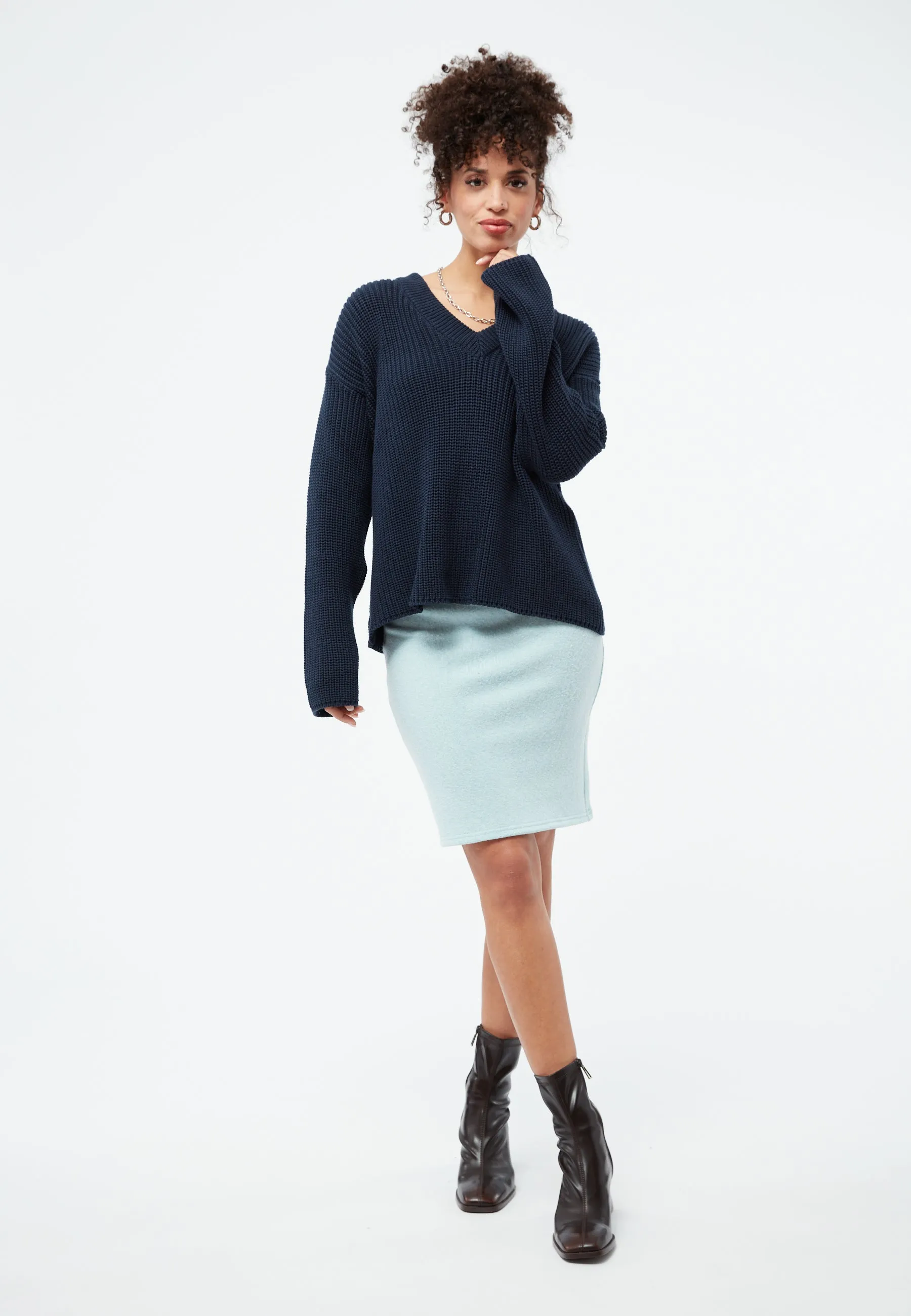 Organic Cotton Knit Sweater ELSA - Dark Blue Givn Berlin