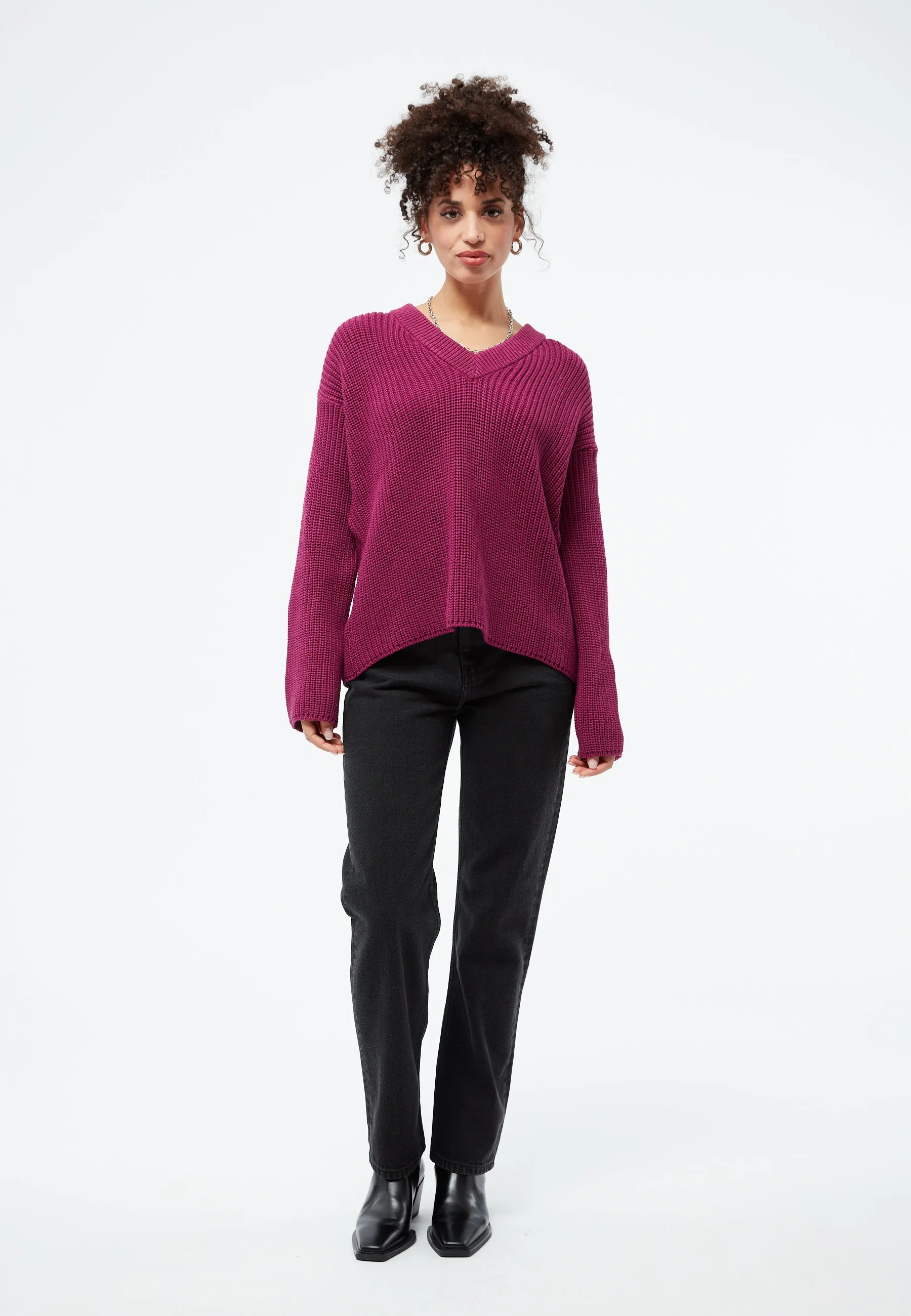Organic Cotton Knit Sweater ELSA - Dark Pink Givn Berlin