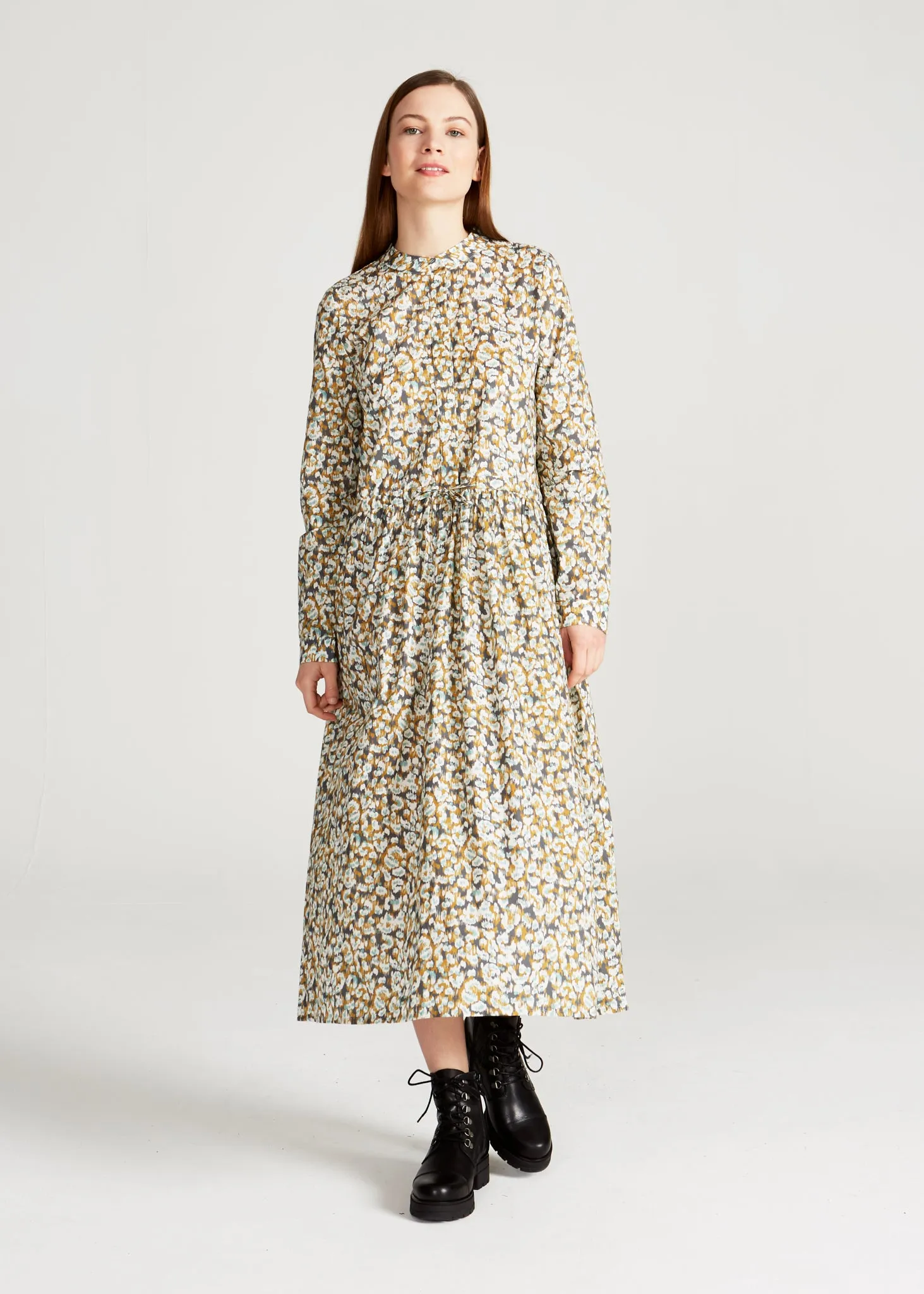 Organic Cotton Maxi Dress MARINA - Mint / Mustard (Pattern) Givn Berlin
