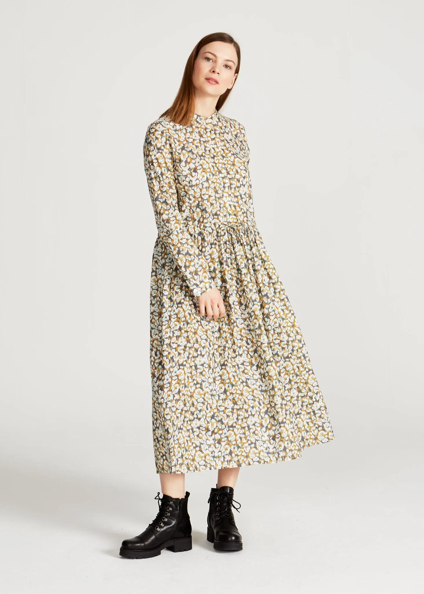 Organic Cotton Maxi Dress MARINA - Mint / Mustard (Pattern) Givn Berlin