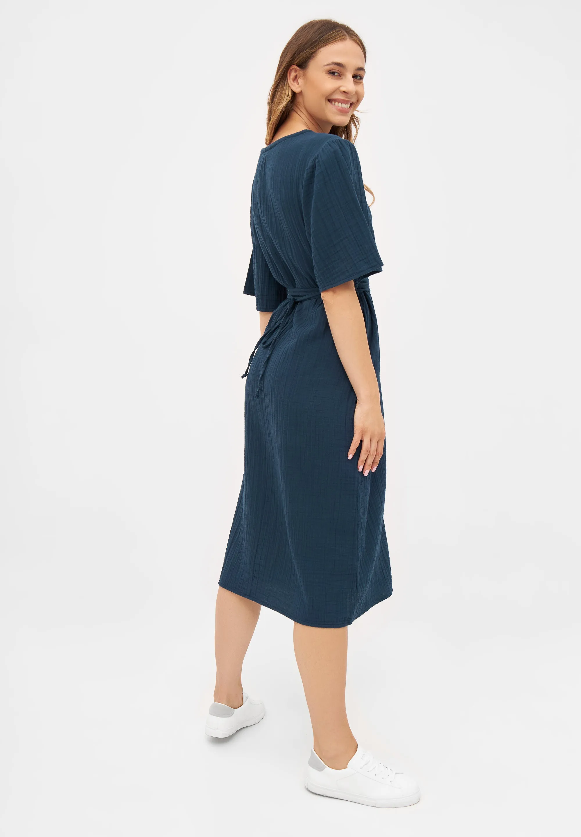 Organic Cotton Muslin Dress ALVA - Midnight Blue Givn Berlin