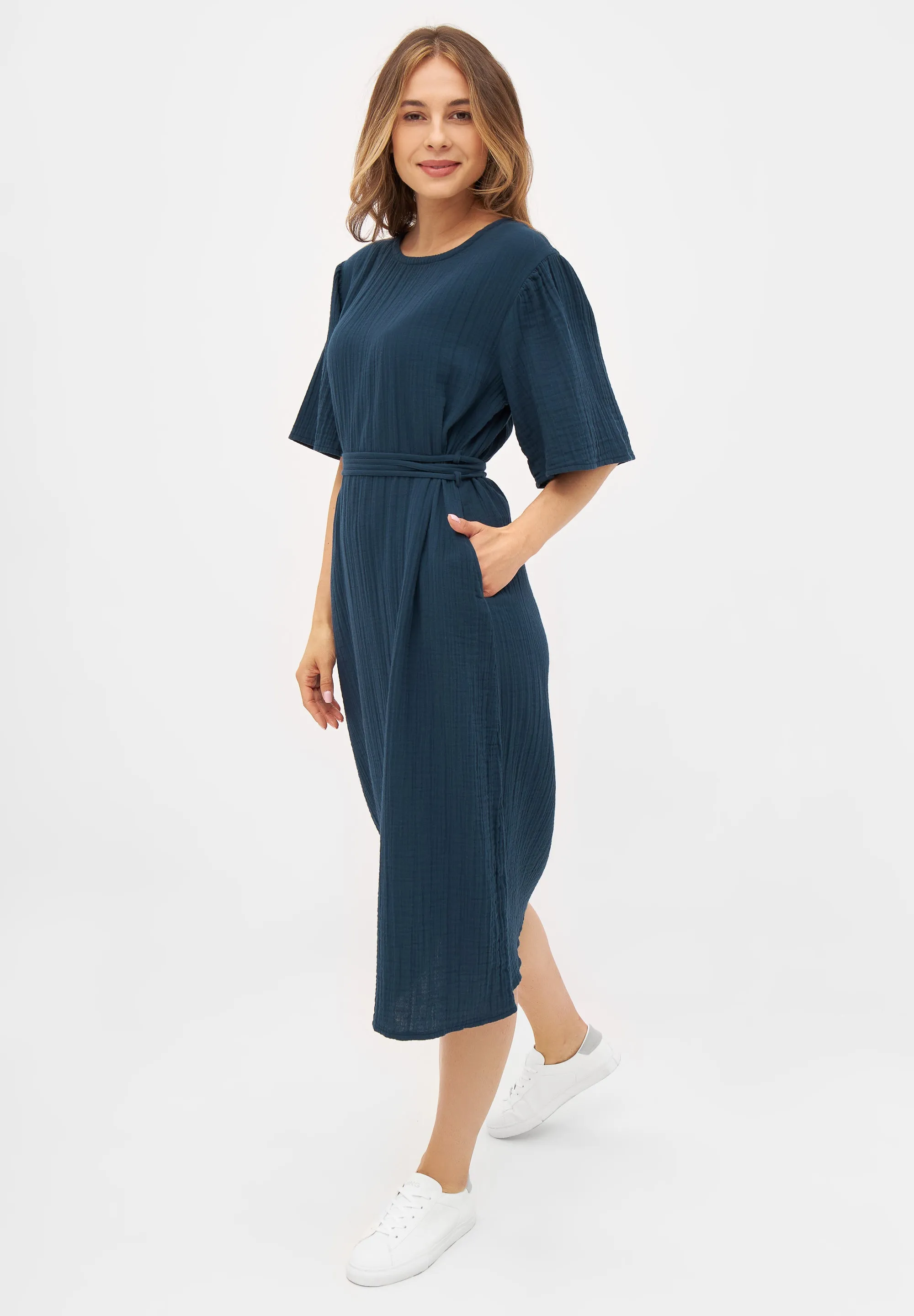 Organic Cotton Muslin Dress ALVA - Midnight Blue Givn Berlin