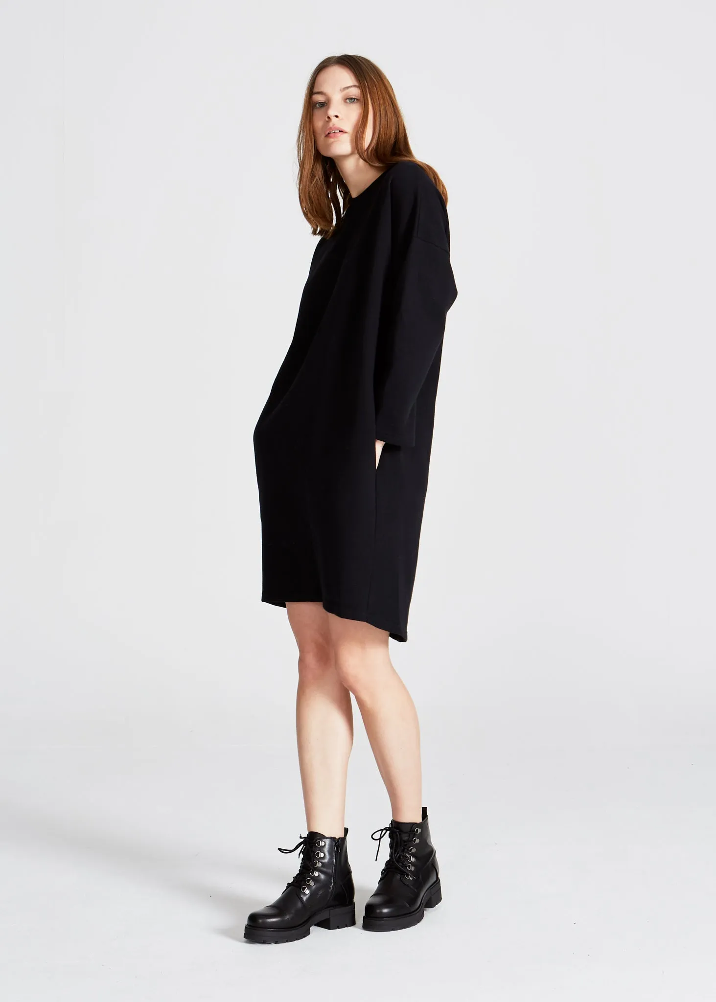 Organic Cotton Sweat Dress HELEN - Black (Structure) Givn Berlin