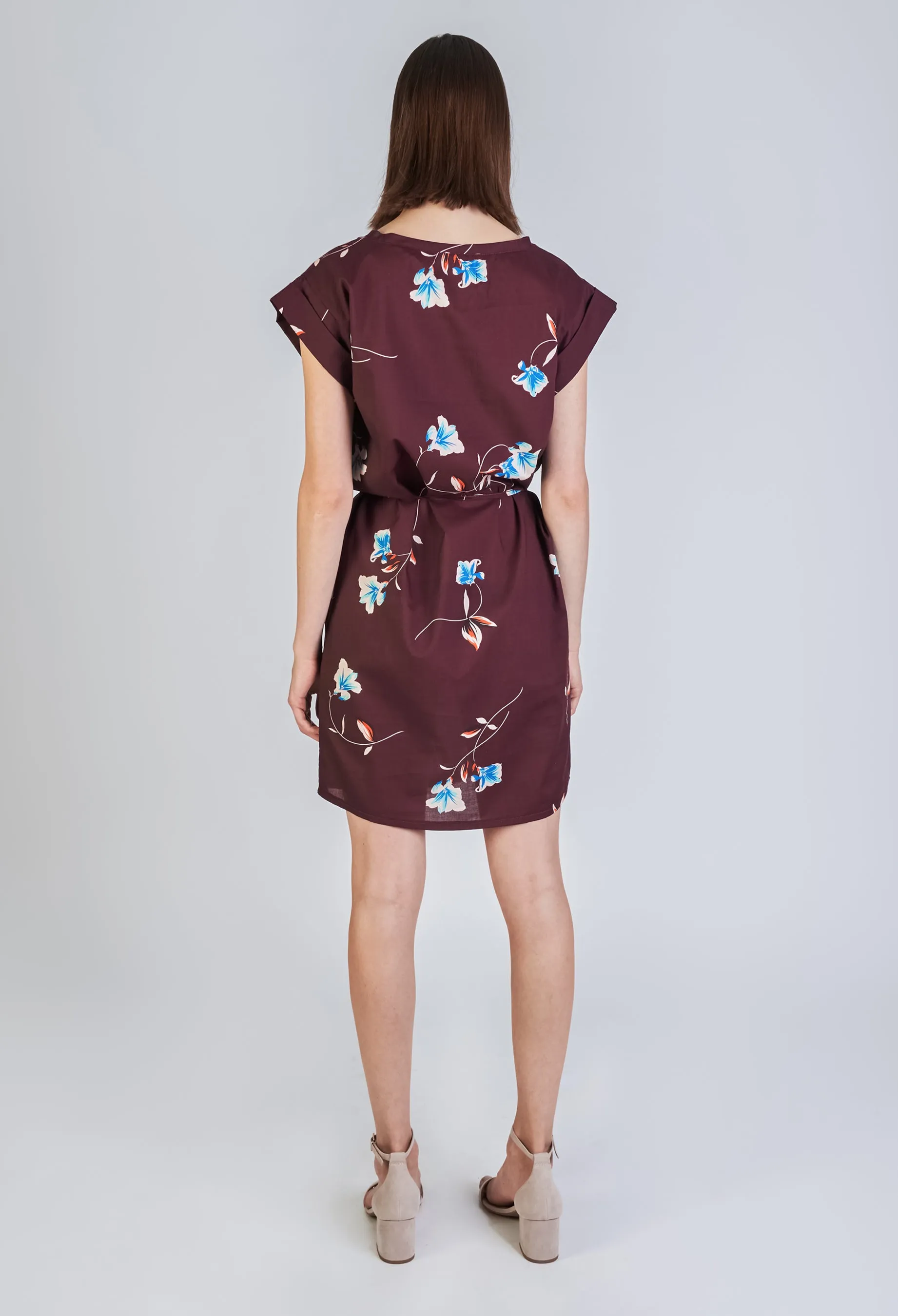 Organic Cotton T-Shirt Dress NARA - Burgundy (Flowers) Givn Berlin