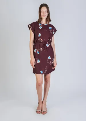 Organic Cotton T-Shirt Dress NARA - Burgundy (Flowers) Givn Berlin