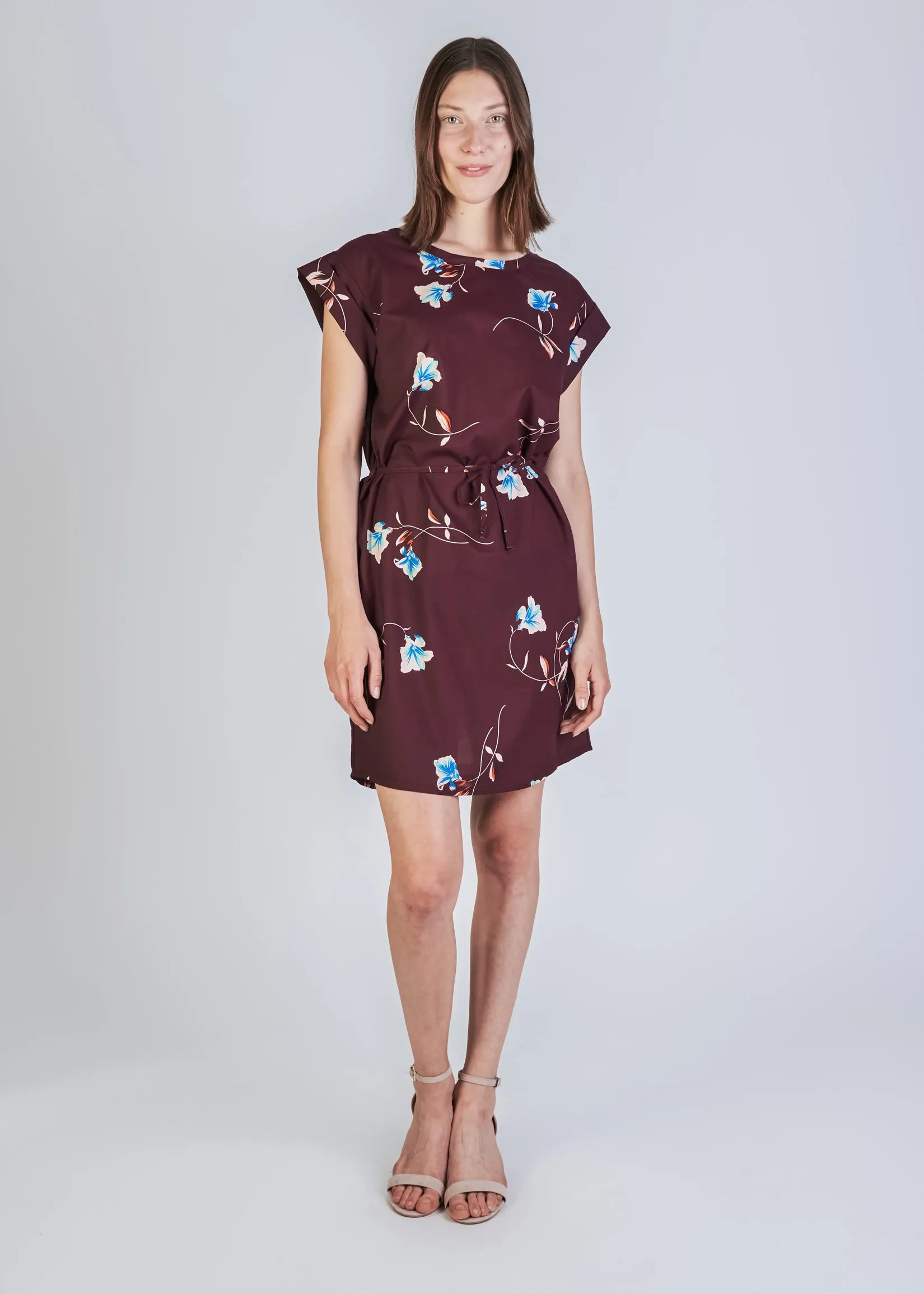 Organic Cotton T-Shirt Dress NARA - Burgundy (Flowers) Givn Berlin