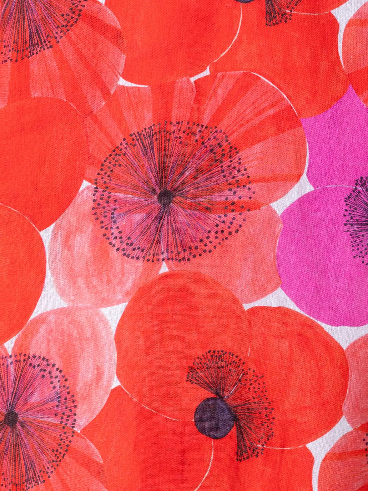 Oversize Linen Tunic Blouse with Poppy Print Akris