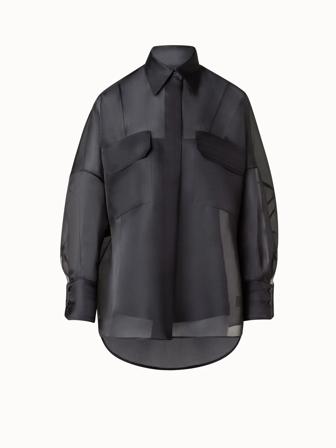 Oversized Semi-Sheer Silk Organza Shirt Blouse Akris