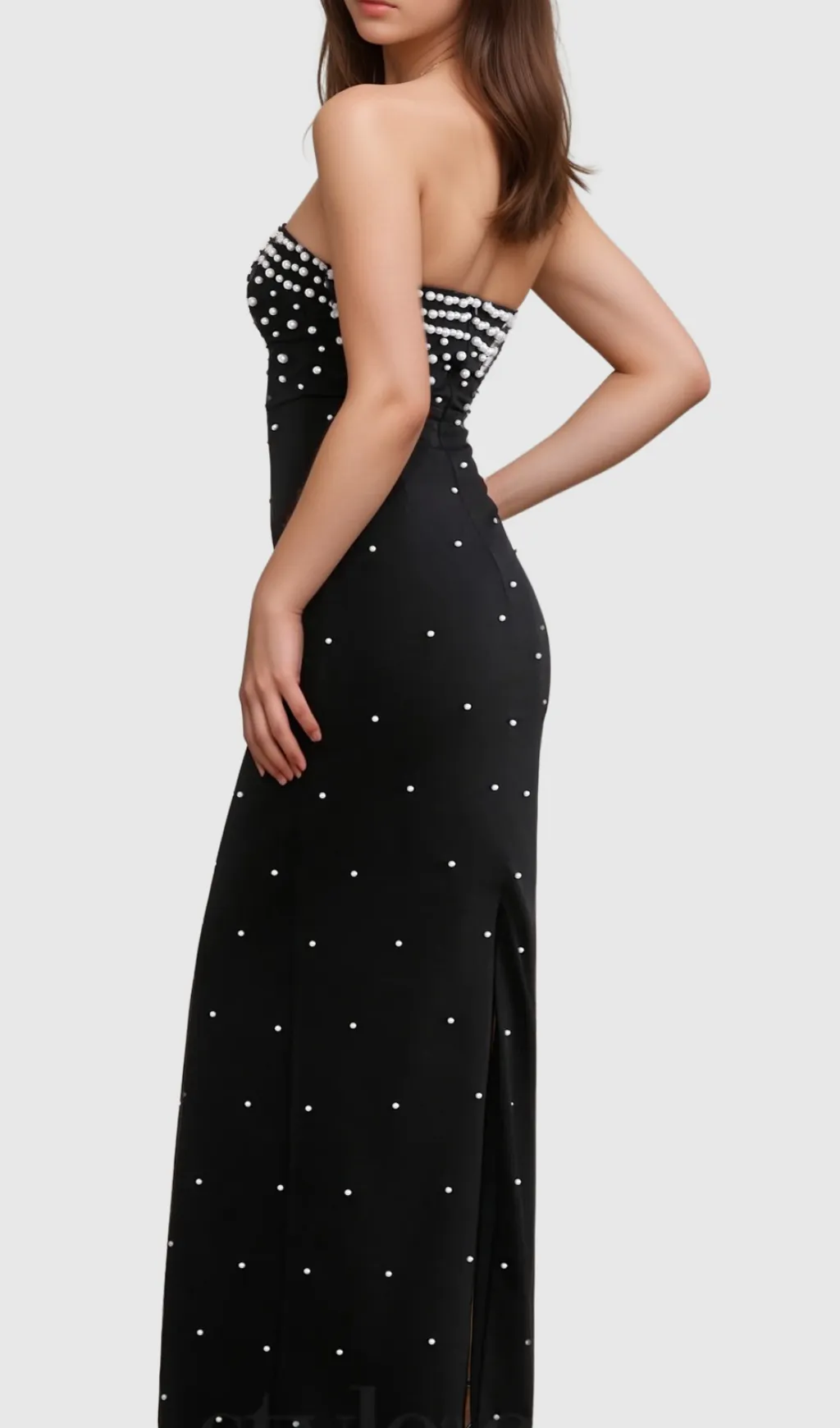 pearl-embellished strapless gown in black Gloria Lanvin