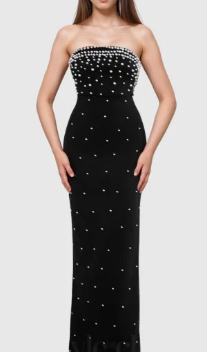 pearl-embellished strapless gown in black Gloria Lanvin