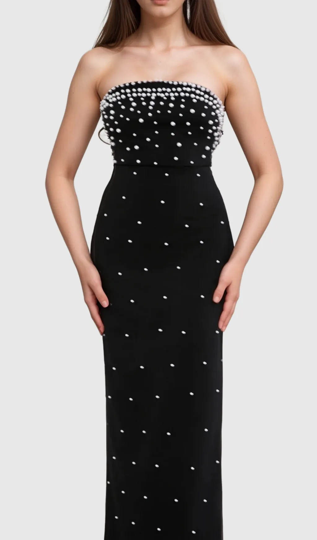 pearl-embellished strapless gown in black Gloria Lanvin