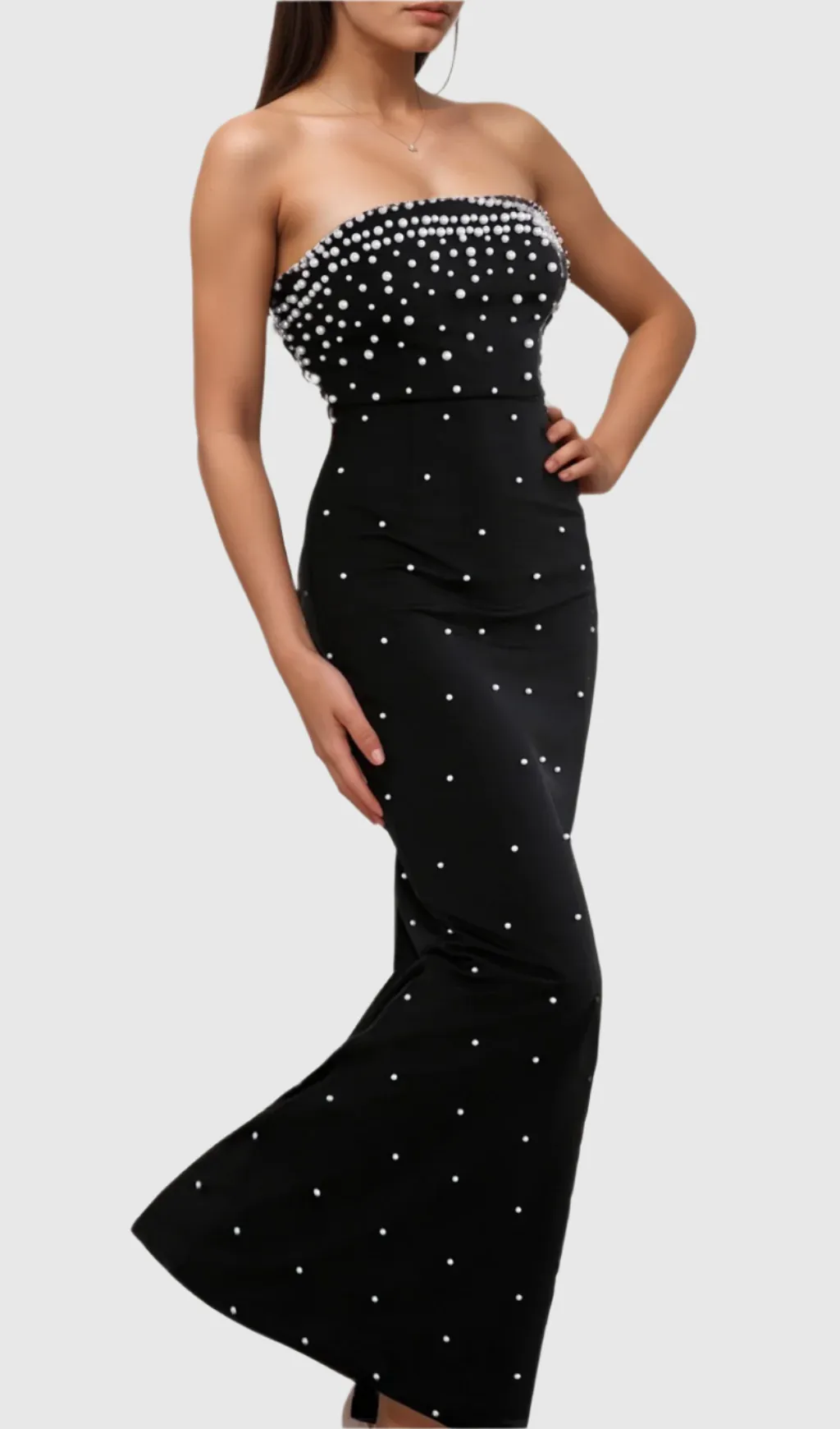 pearl-embellished strapless gown in black Gloria Lanvin