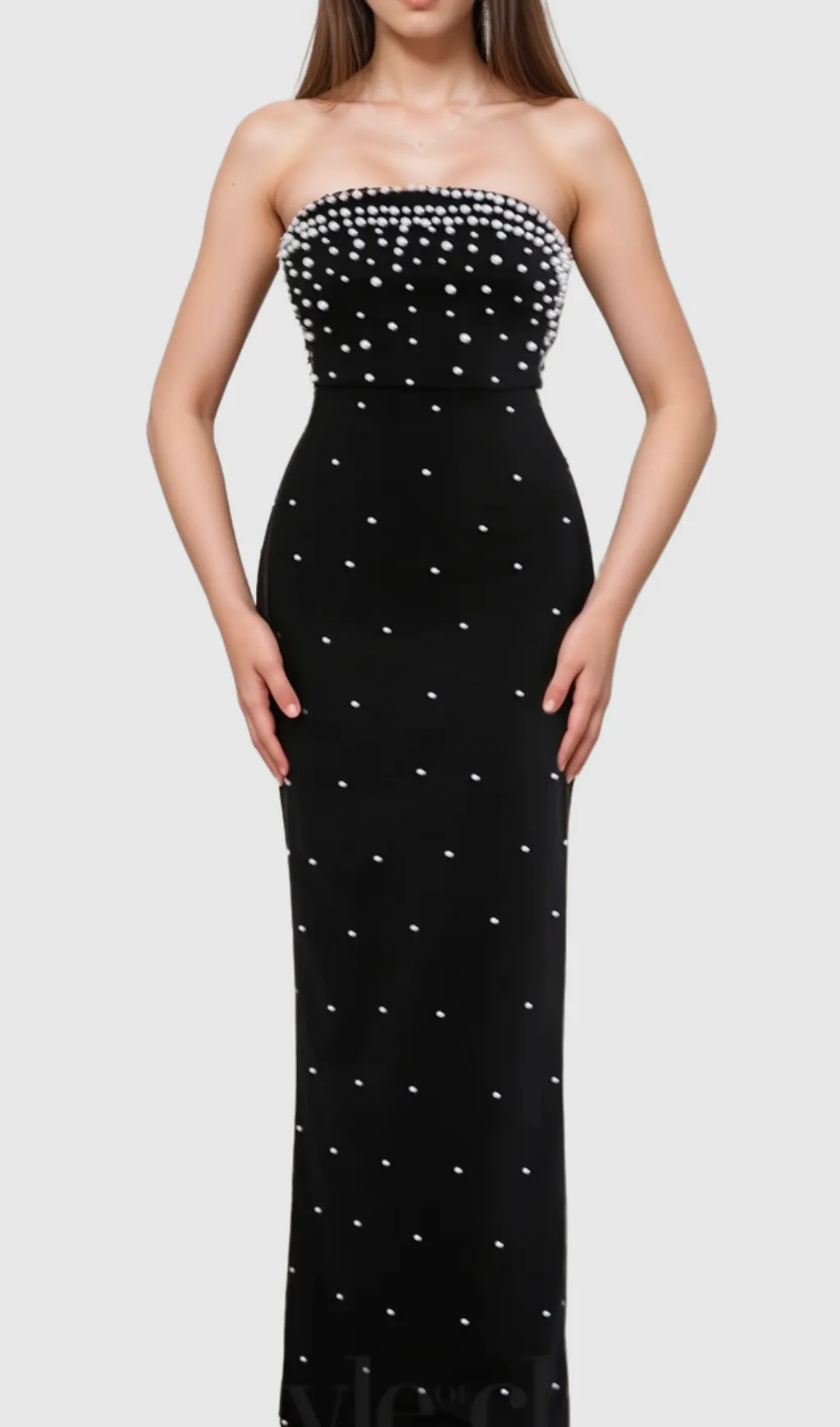 pearl-embellished strapless gown in black Gloria Lanvin