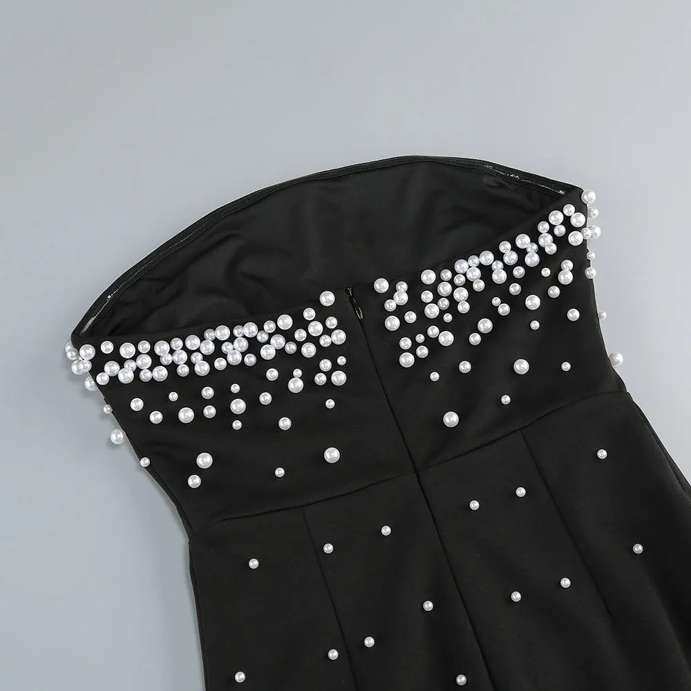 pearl-embellished strapless gown in black Gloria Lanvin