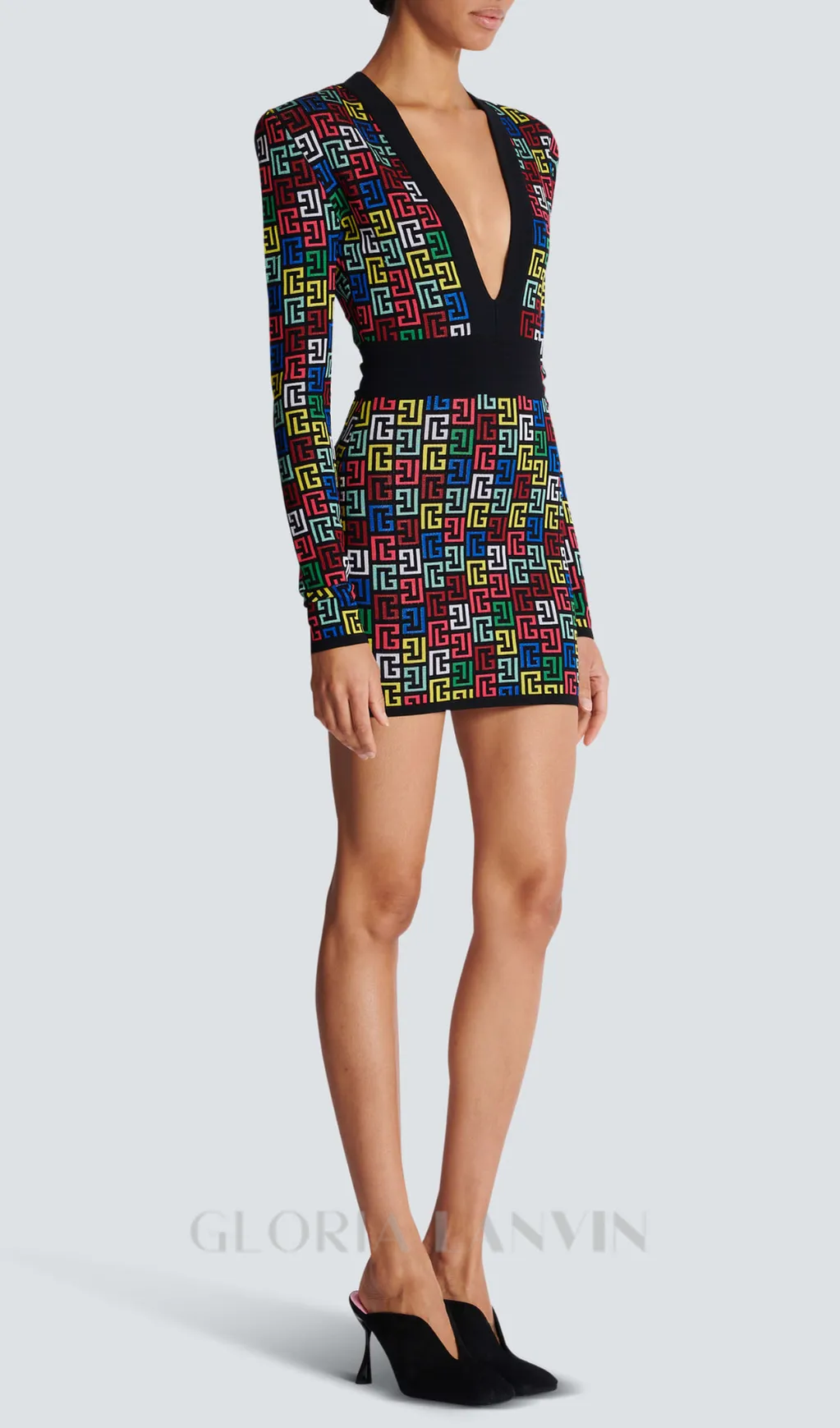 QUANNA MULTICOLOR MONOGRAM KNIT MINI DRESS Gloria Lanvin