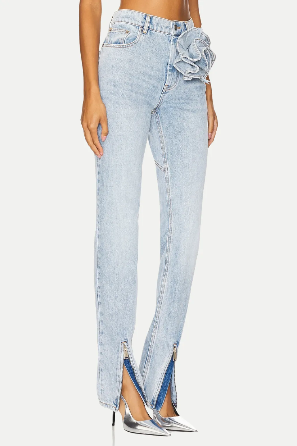 Quinta Floral Zip-Hem Skinny Jeans in pale blue Gloria Lanvin