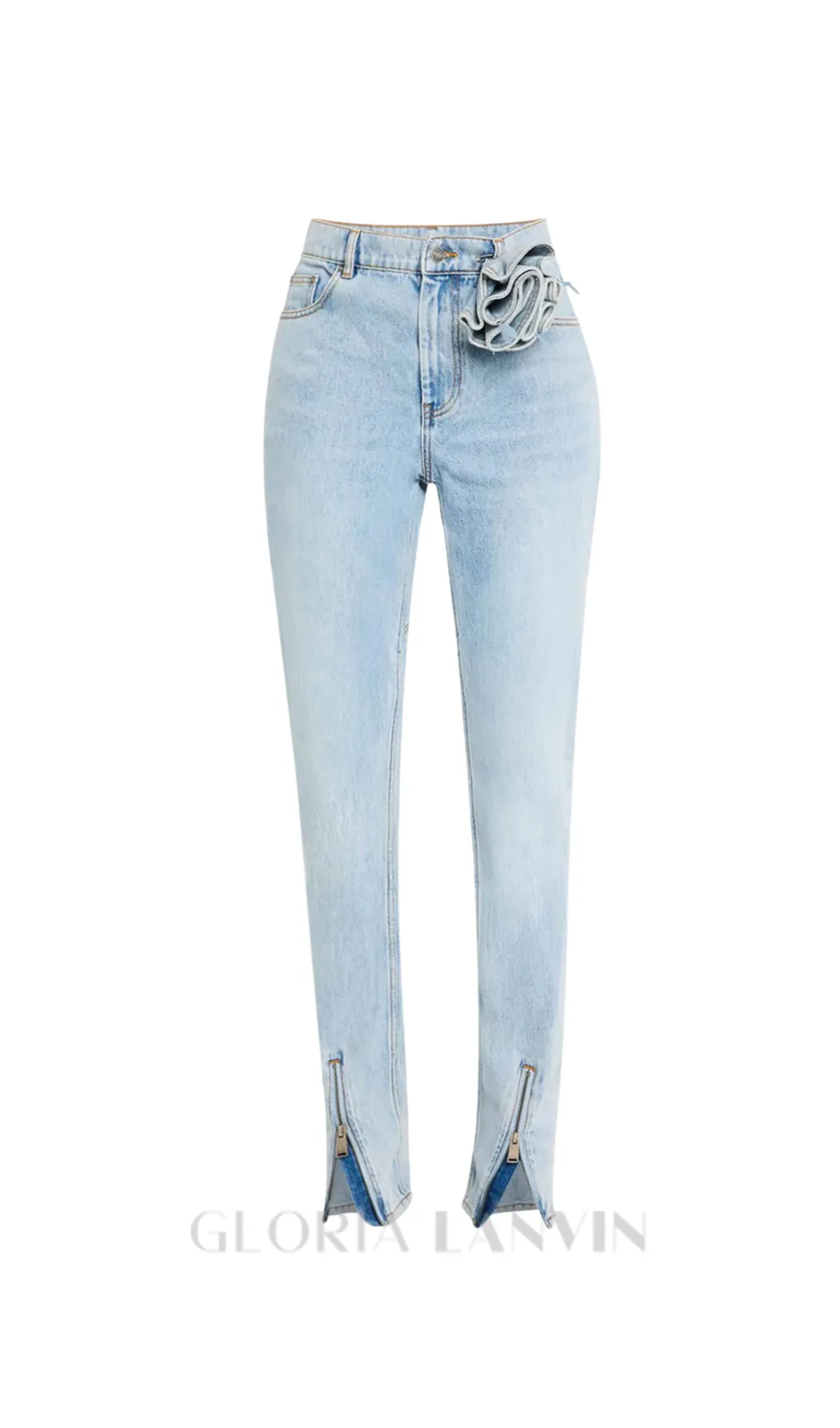 Quinta Floral Zip-Hem Skinny Jeans in pale blue Gloria Lanvin