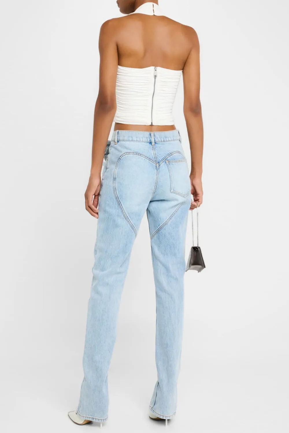 Quinta Floral Zip-Hem Skinny Jeans in pale blue Gloria Lanvin