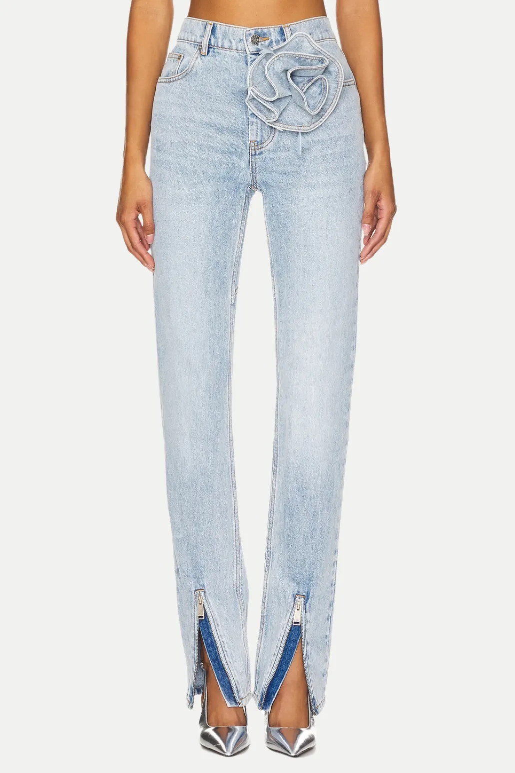 Quinta Floral Zip-Hem Skinny Jeans in pale blue Gloria Lanvin