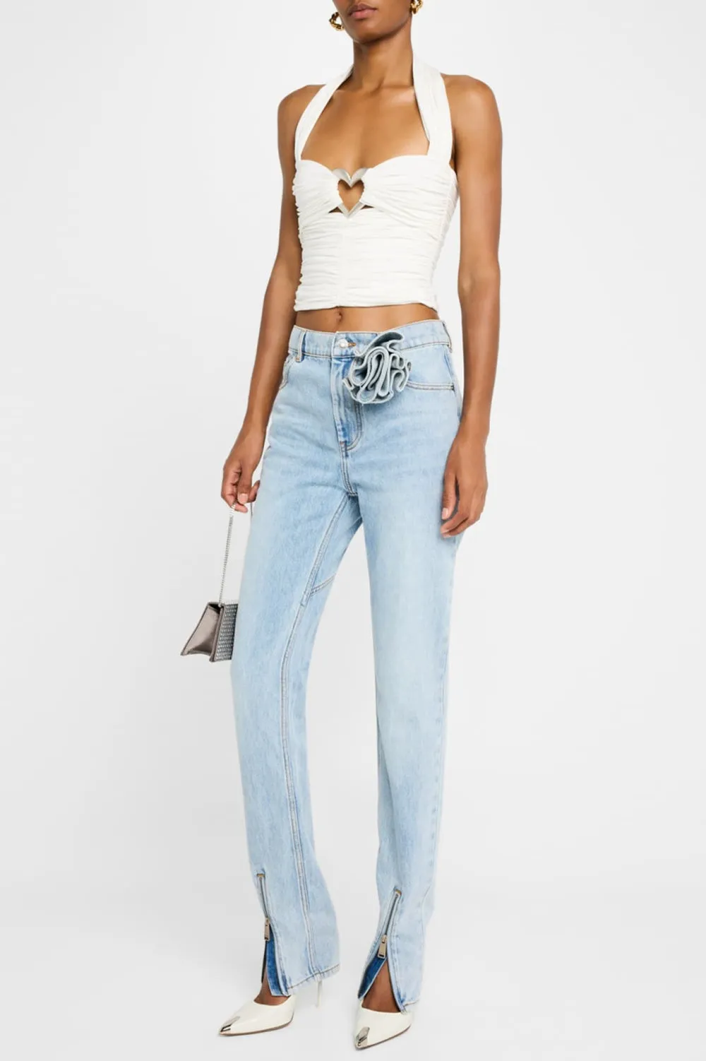Quinta Floral Zip-Hem Skinny Jeans in pale blue Gloria Lanvin