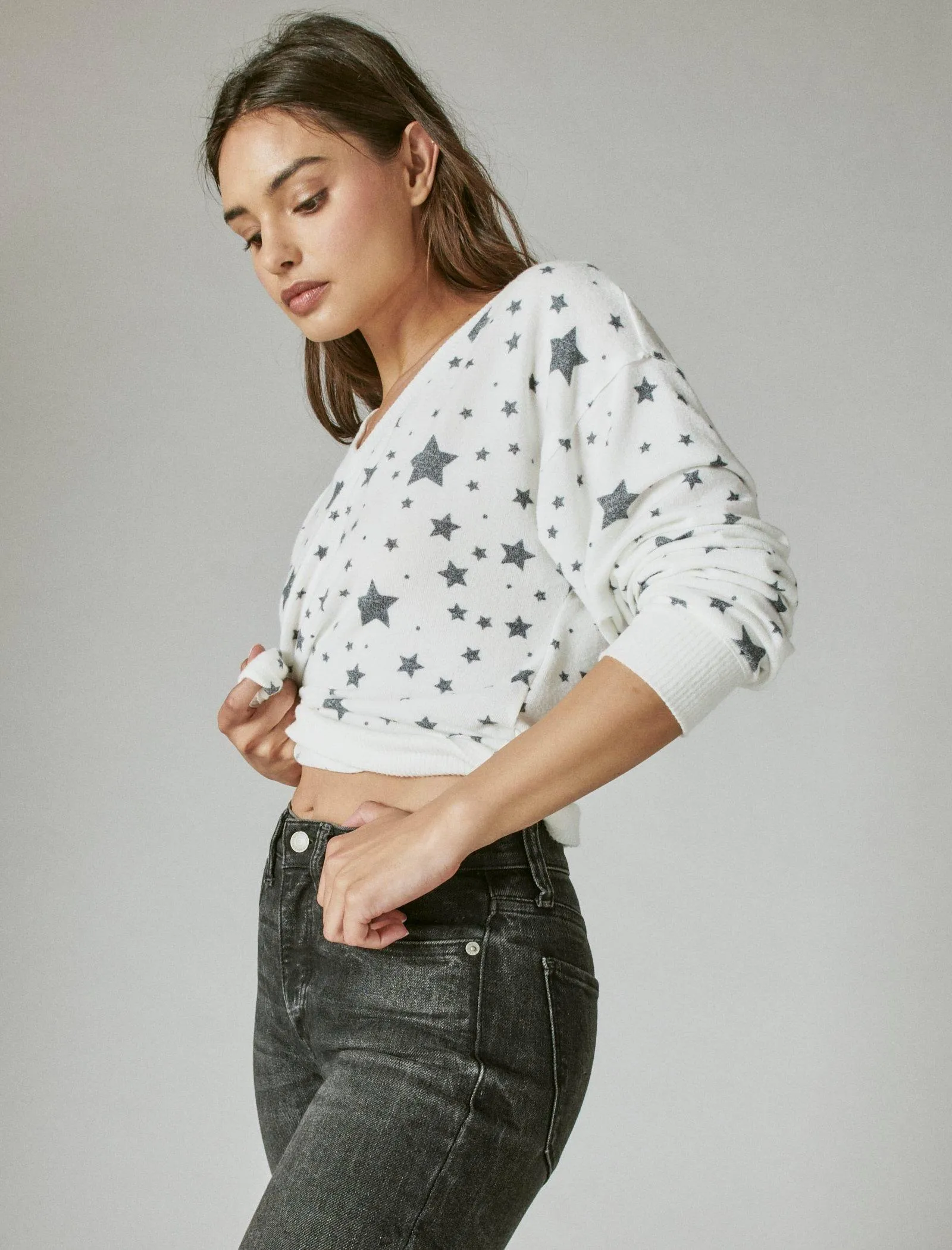 Reformation Lucky Brand Womens Cloud Jersey Long Sleeve V Neck Top