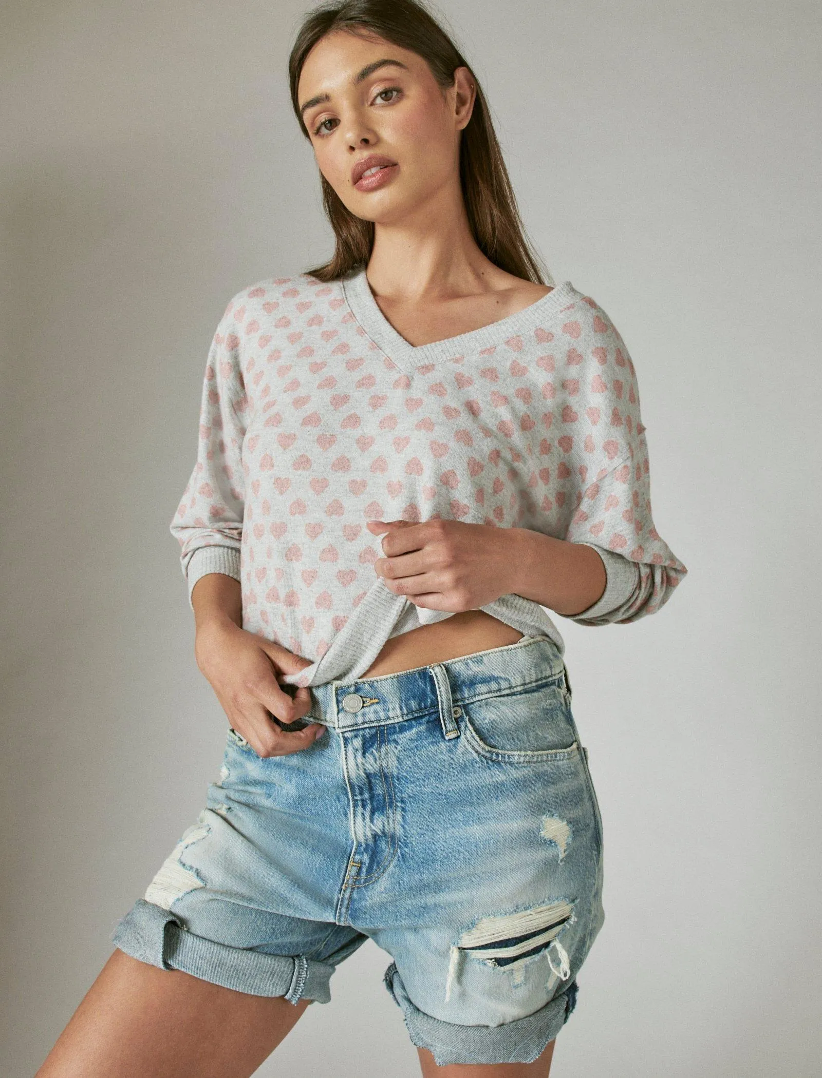 Reformation Lucky Brand Womens Cloud Jersey Long Sleeve V Neck Top