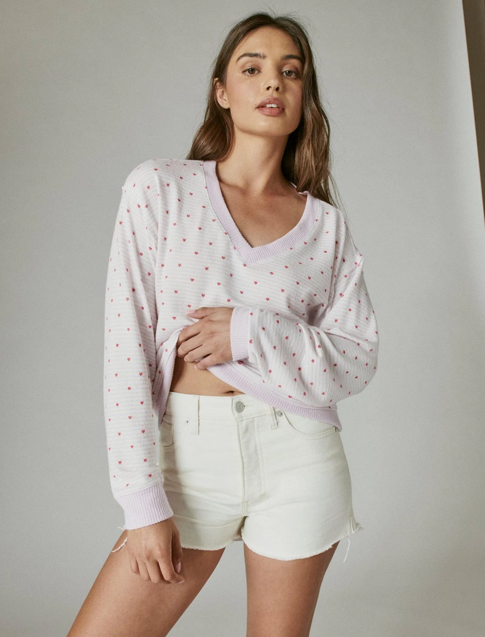Reformation Lucky Brand Womens Cloud Jersey Long Sleeve V Neck Top