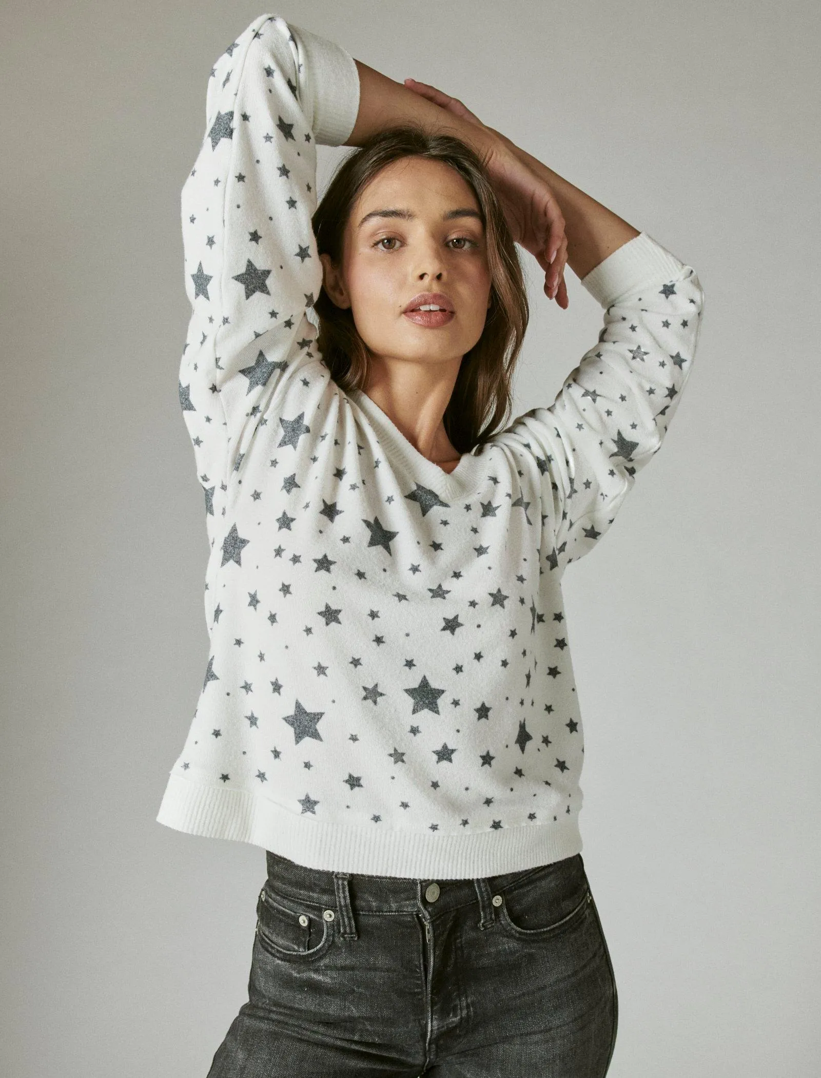Reformation Lucky Brand Womens Cloud Jersey Long Sleeve V Neck Top