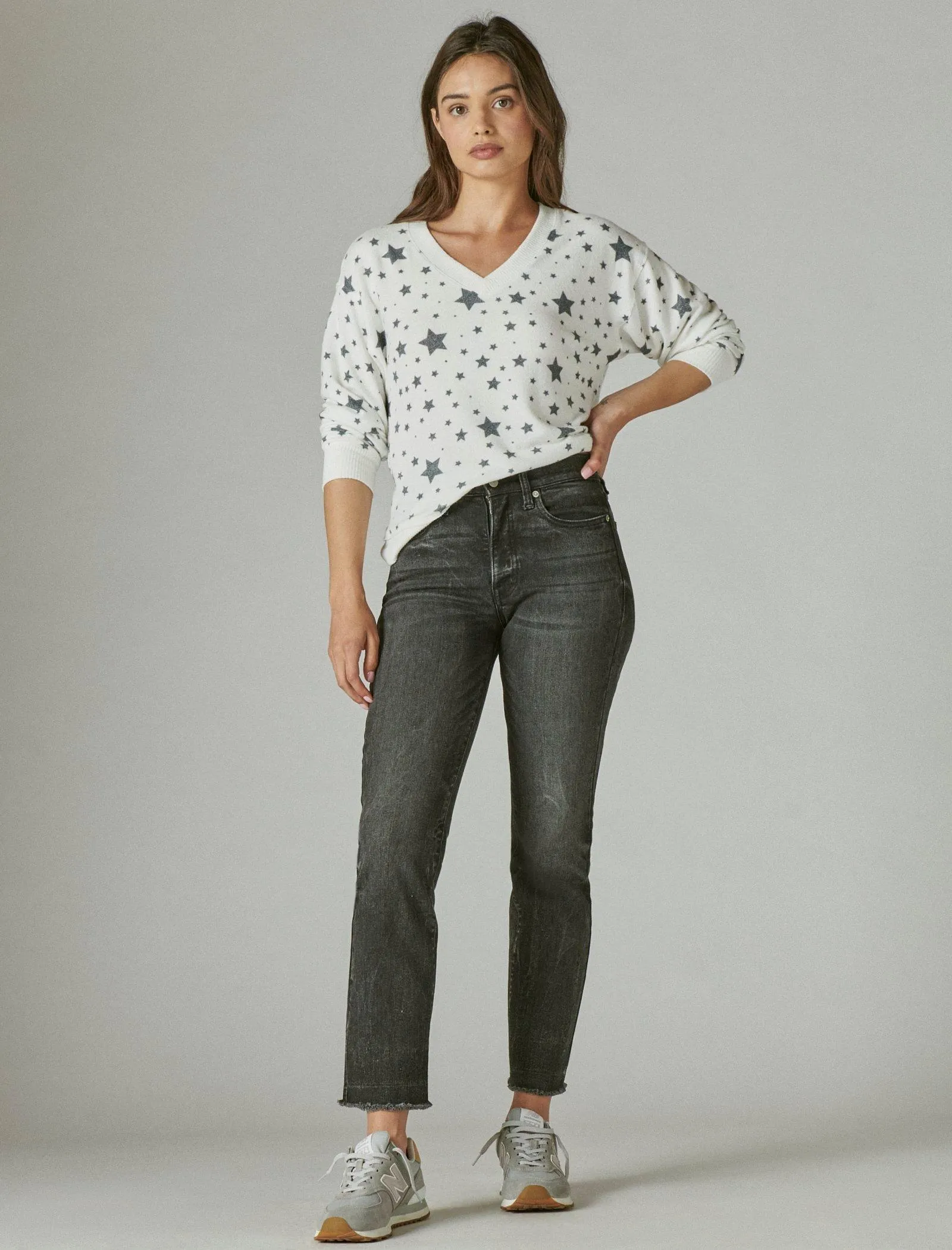 Reformation Lucky Brand Womens Cloud Jersey Long Sleeve V Neck Top